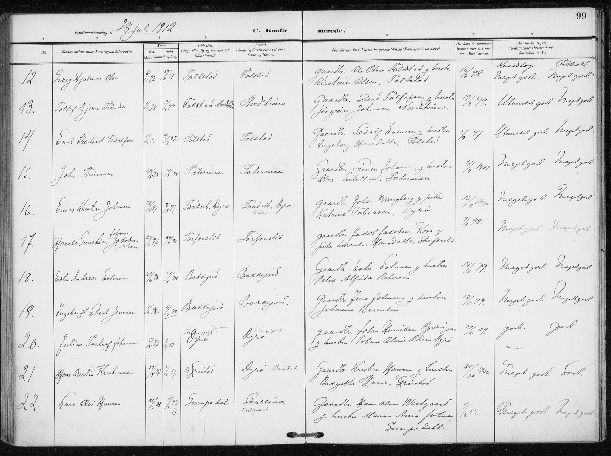 Tranøy sokneprestkontor, AV/SATØ-S-1313/I/Ia/Iaa/L0012kirke: Parish register (official) no. 12, 1905-1918, p. 99