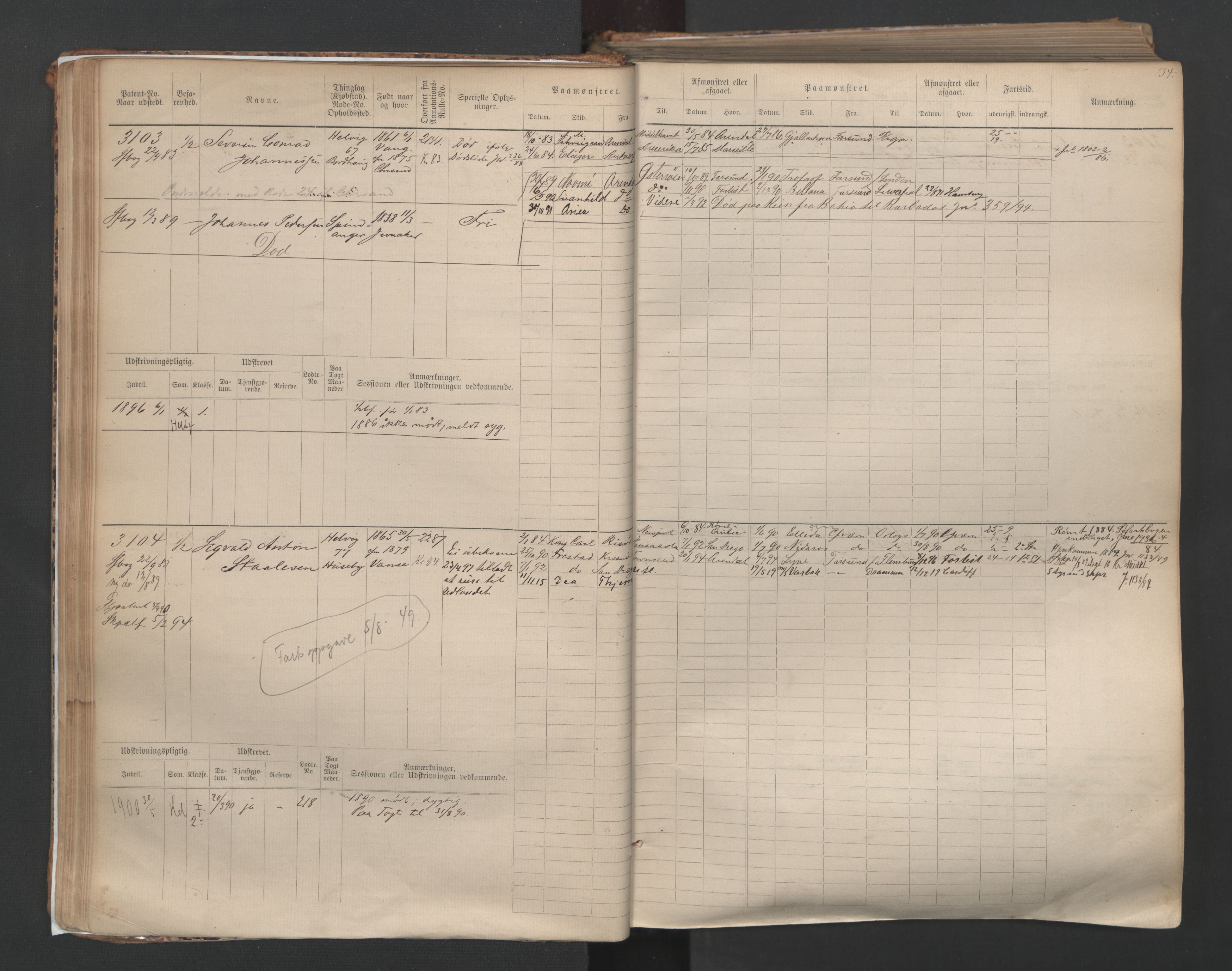 Farsund mønstringskrets, SAK/2031-0017/F/Fb/L0005: Hovedrulle nr 3041-3804, M-8, 1883-1930, p. 37