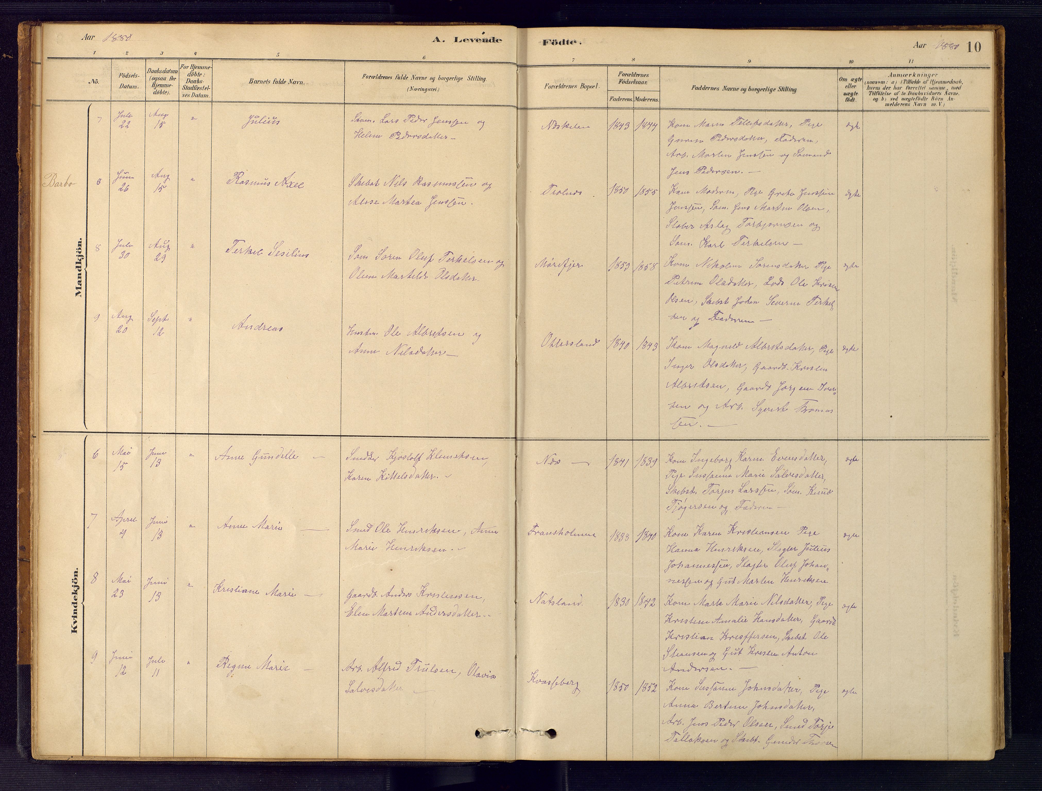 Austre Moland sokneprestkontor, AV/SAK-1111-0001/F/Fb/Fbb/L0001: Parish register (copy) no. B 1, 1878-1904, p. 10