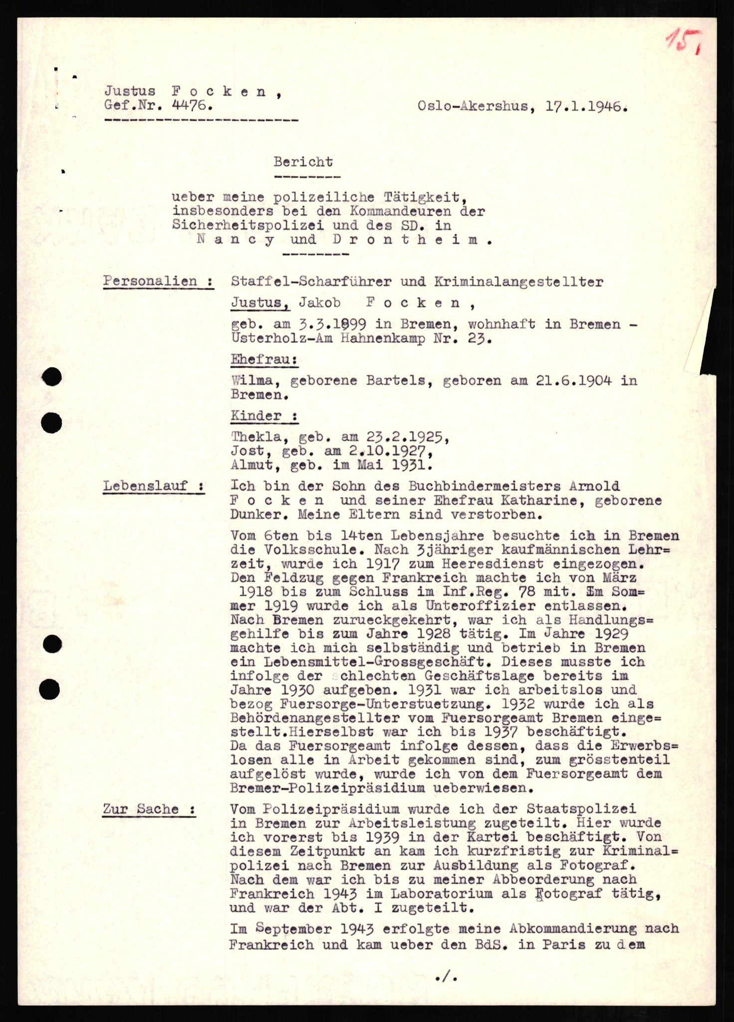 Forsvaret, Forsvarets overkommando II, RA/RAFA-3915/D/Db/L0008: CI Questionaires. Tyske okkupasjonsstyrker i Norge. Tyskere., 1945-1946, p. 185