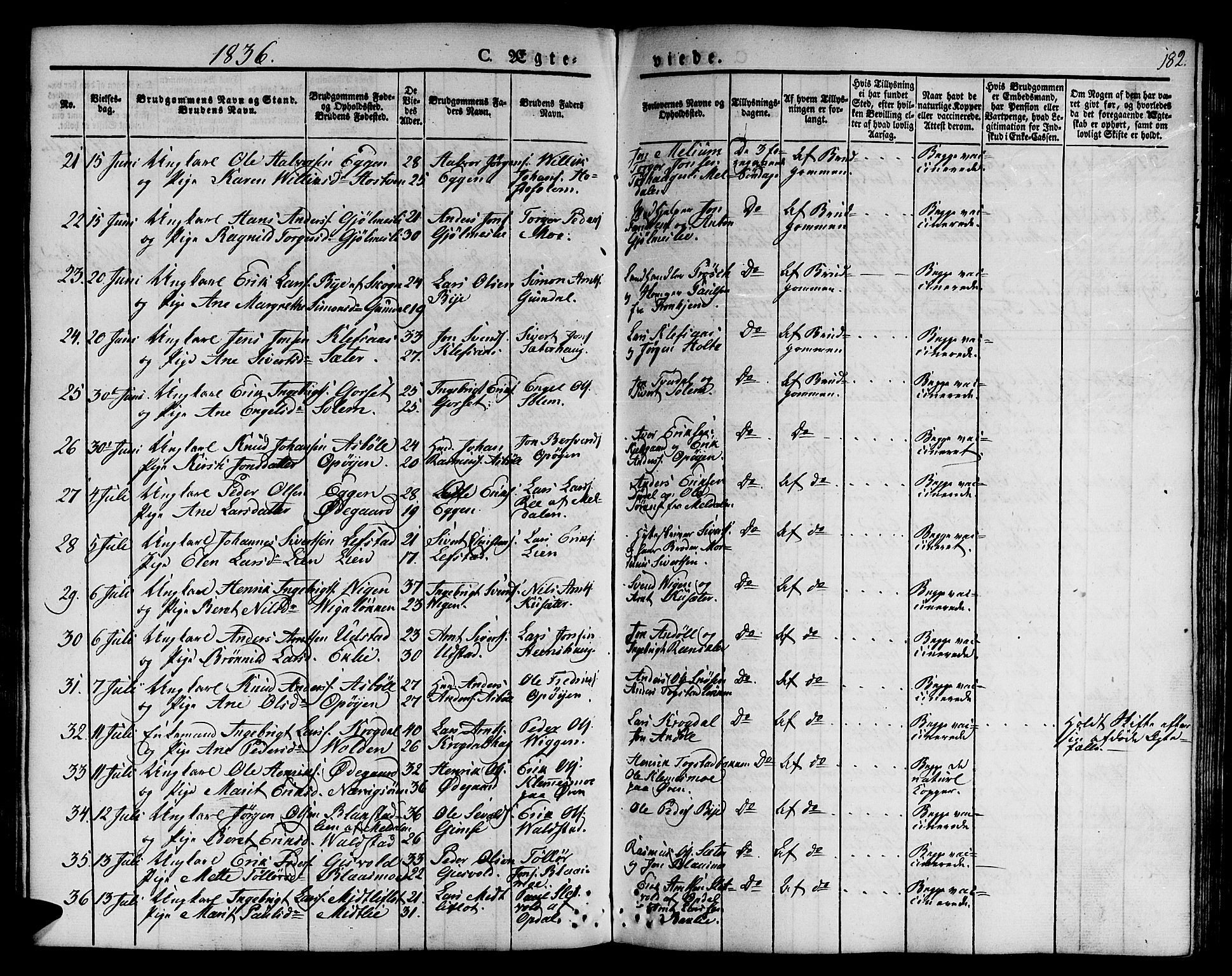 Ministerialprotokoller, klokkerbøker og fødselsregistre - Sør-Trøndelag, SAT/A-1456/668/L0804: Parish register (official) no. 668A04, 1826-1839, p. 182