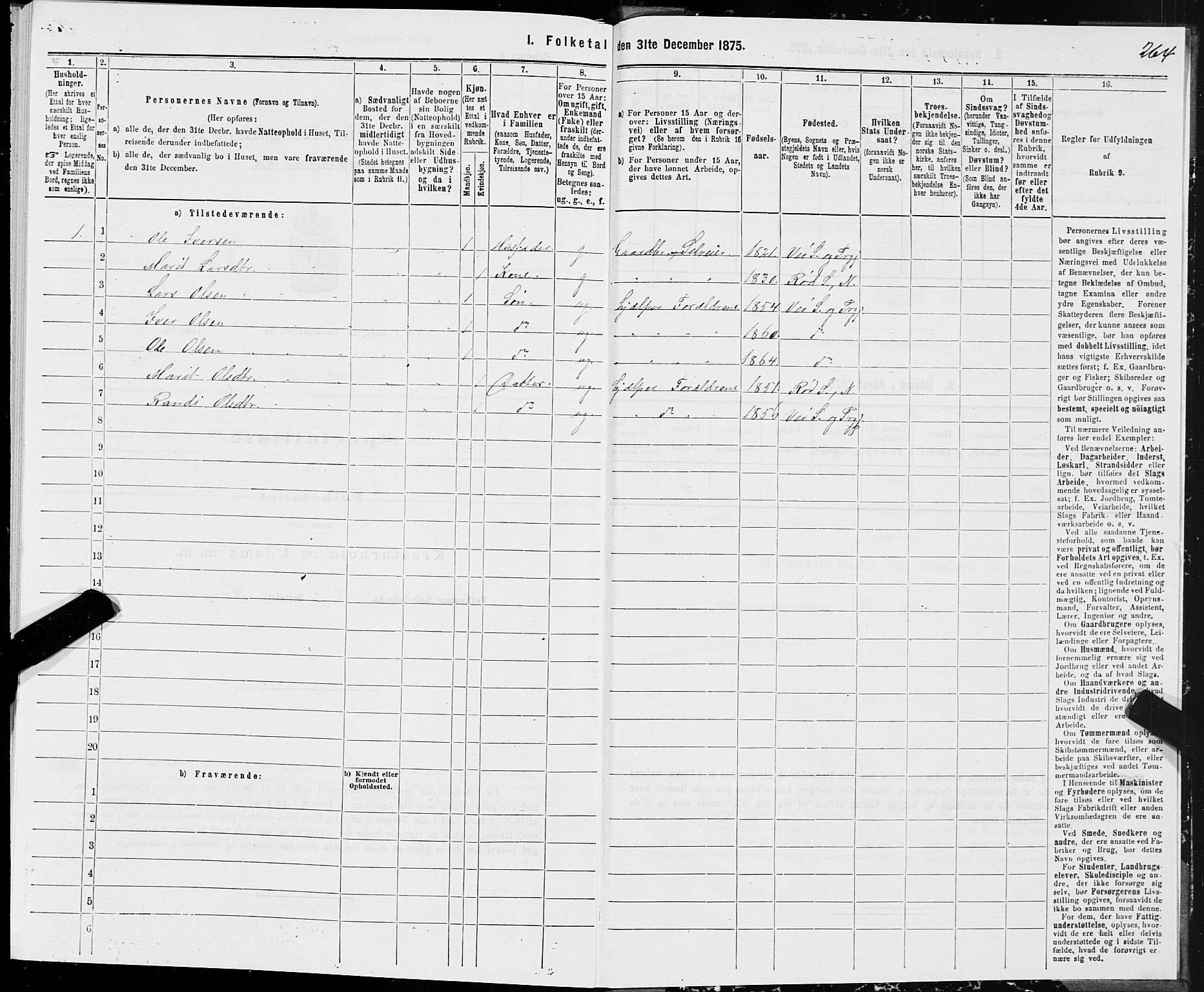 SAT, 1875 census for 1541P Veøy, 1875, p. 1264