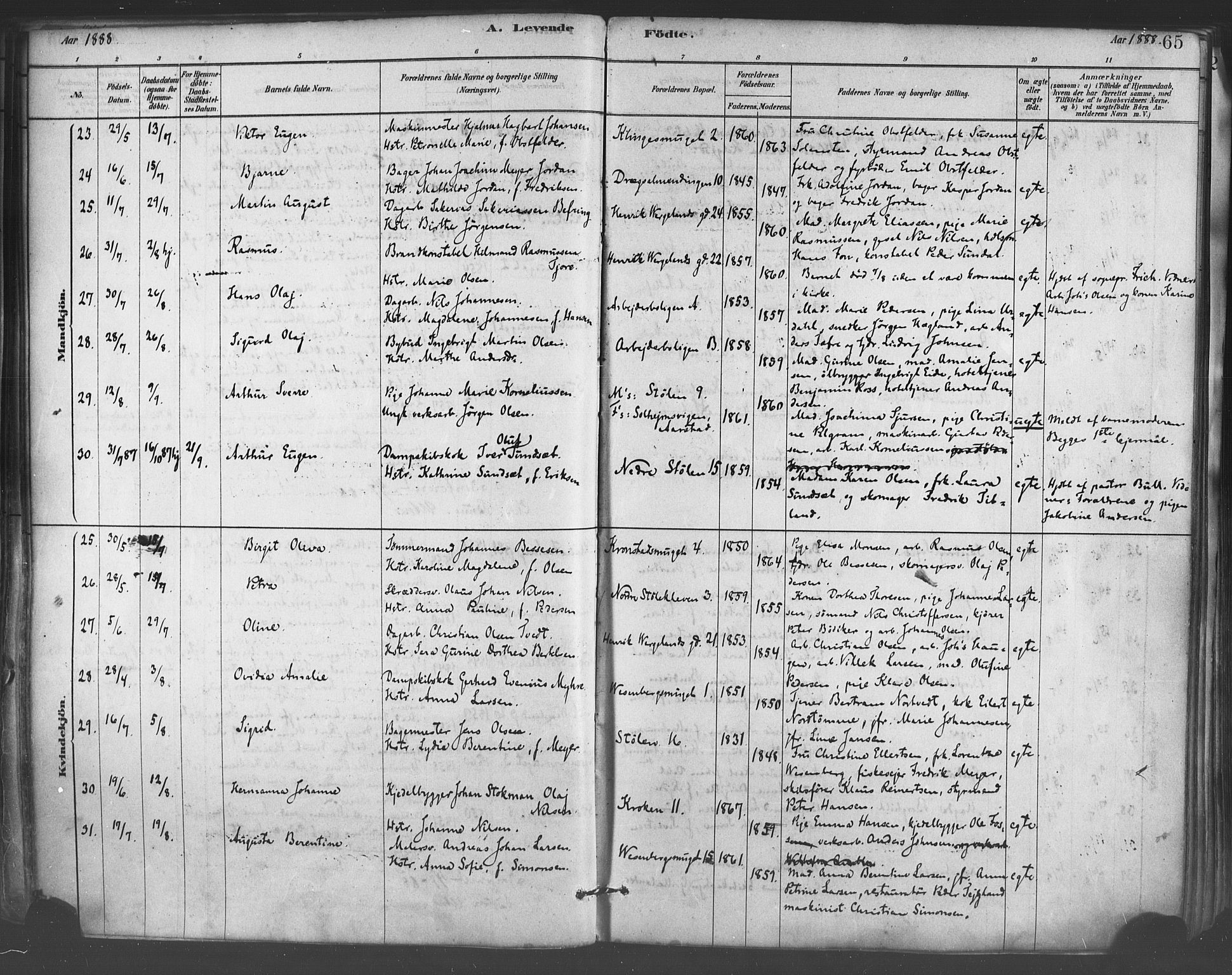 Mariakirken Sokneprestembete, AV/SAB-A-76901/H/Haa/L0007: Parish register (official) no. A 7, 1878-1893, p. 65