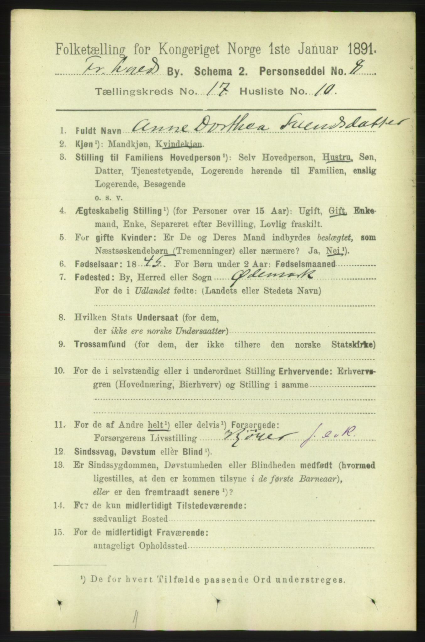 RA, 1891 census for 0101 Fredrikshald, 1891, p. 11003