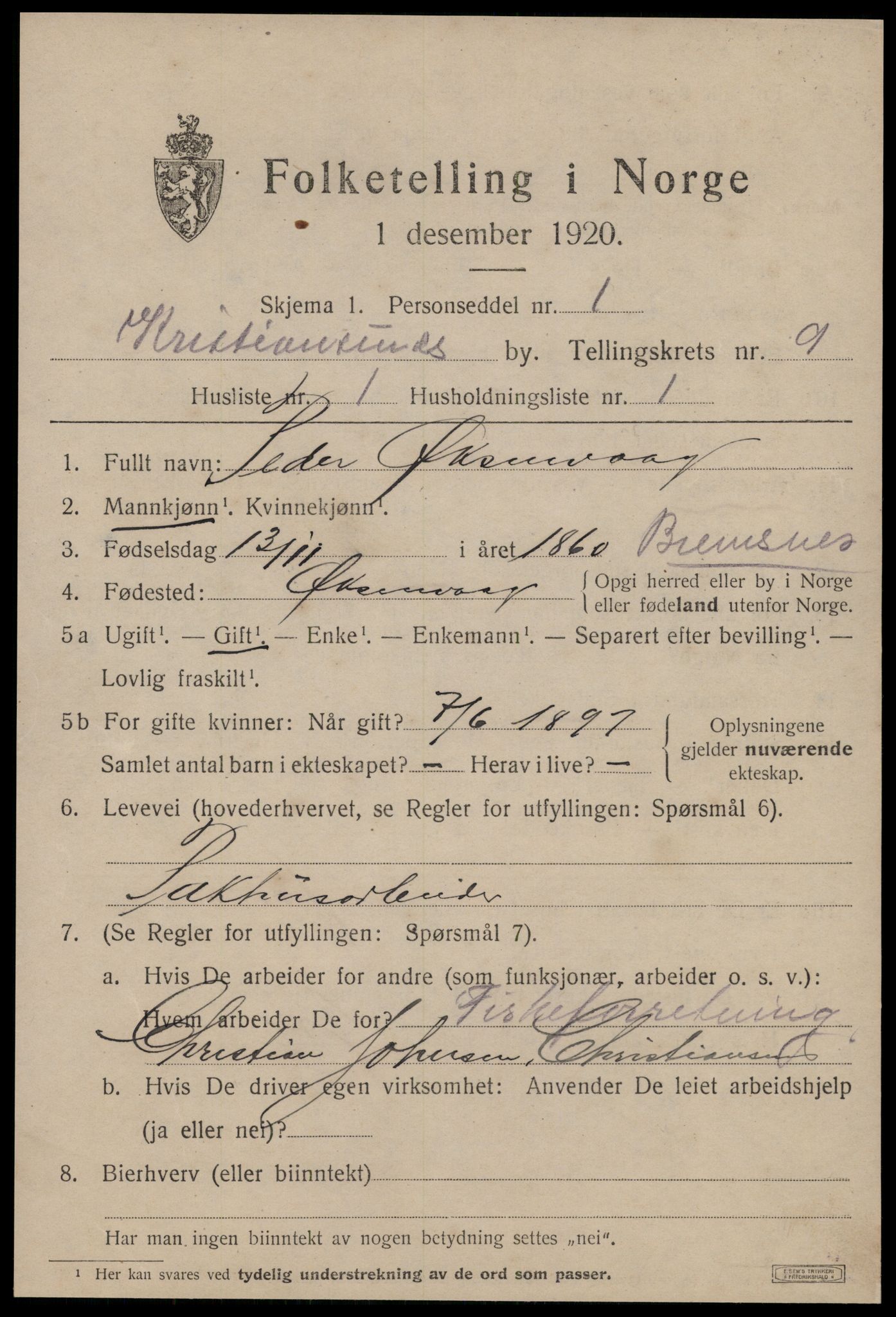 SAT, 1920 census for Kristiansund, 1920, p. 21373