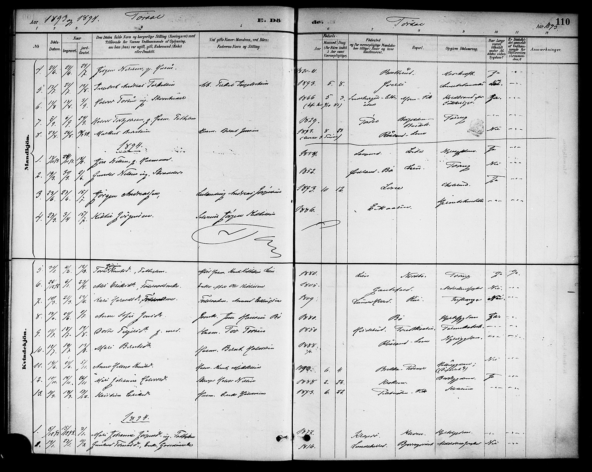 Drangedal kirkebøker, SAKO/A-258/F/Fa/L0011: Parish register (official) no. 11 /2, 1885-1894, p. 110