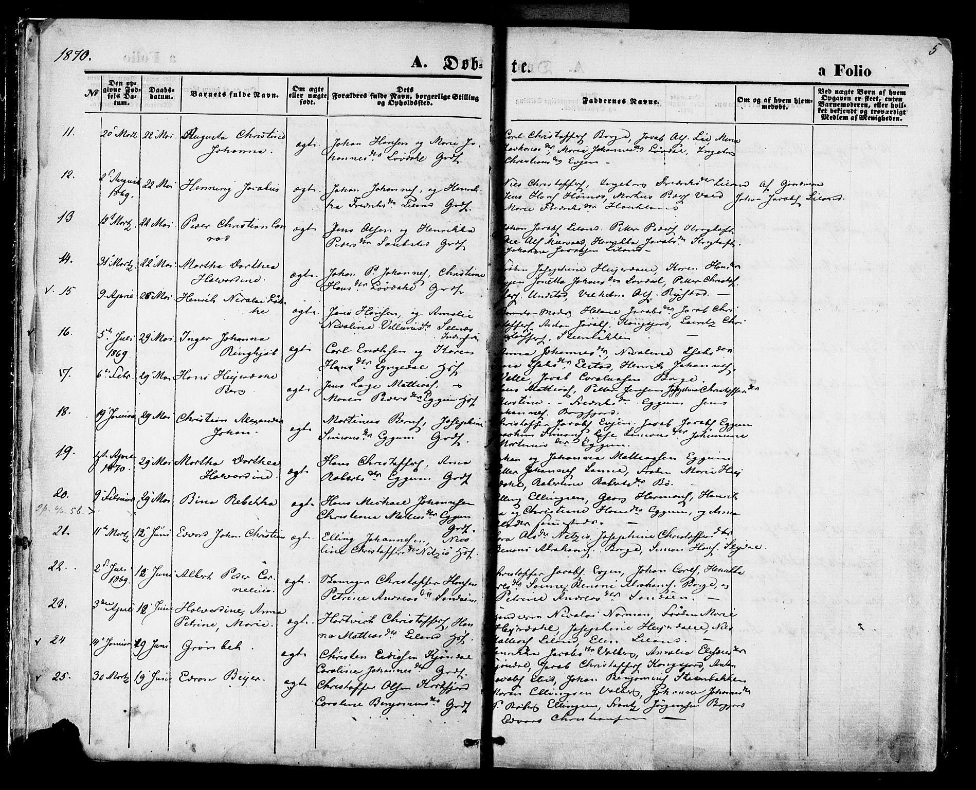 Ministerialprotokoller, klokkerbøker og fødselsregistre - Nordland, AV/SAT-A-1459/880/L1132: Parish register (official) no. 880A06, 1869-1887, p. 5