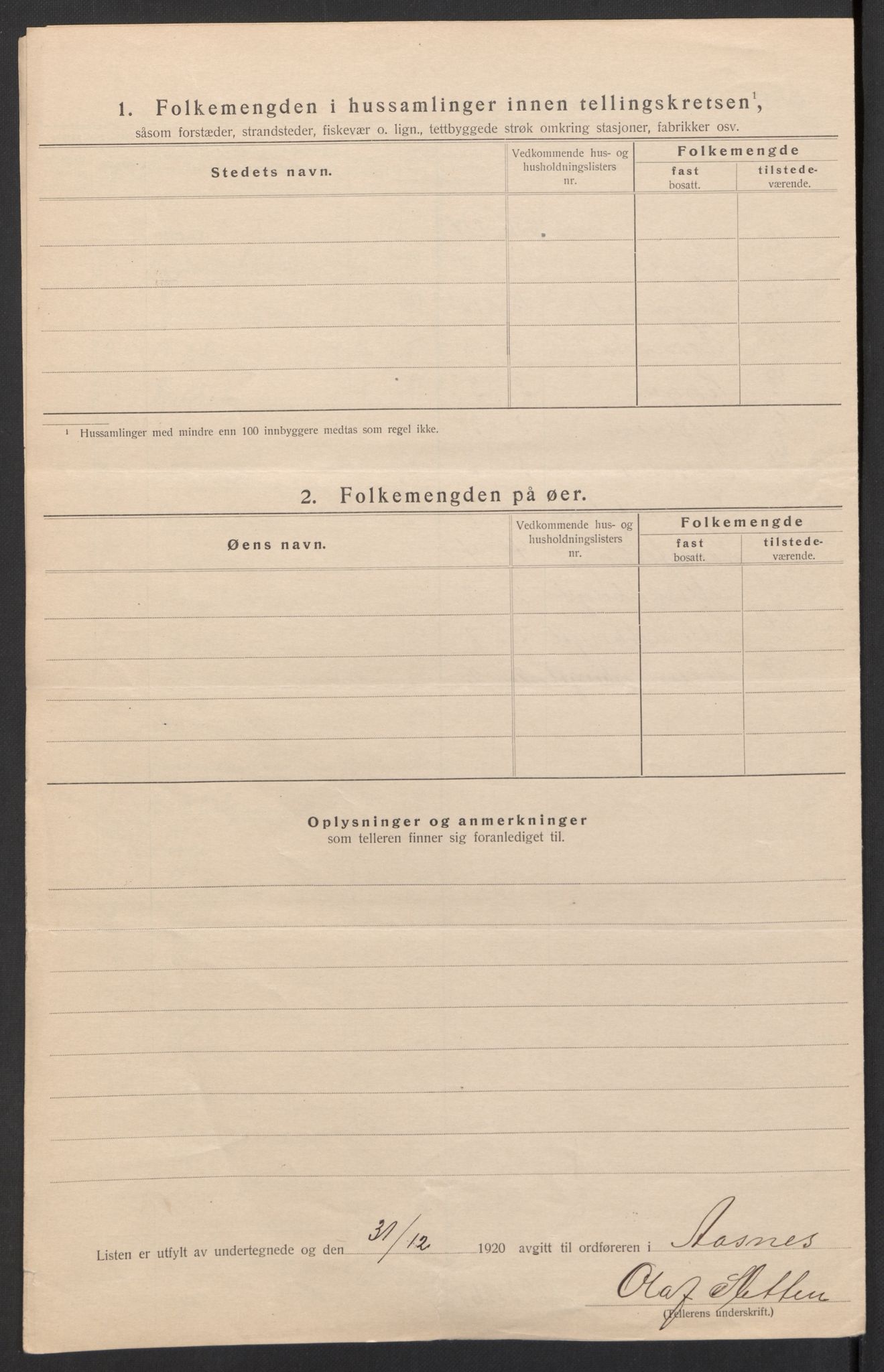 SAH, 1920 census for Åsnes, 1920, p. 29