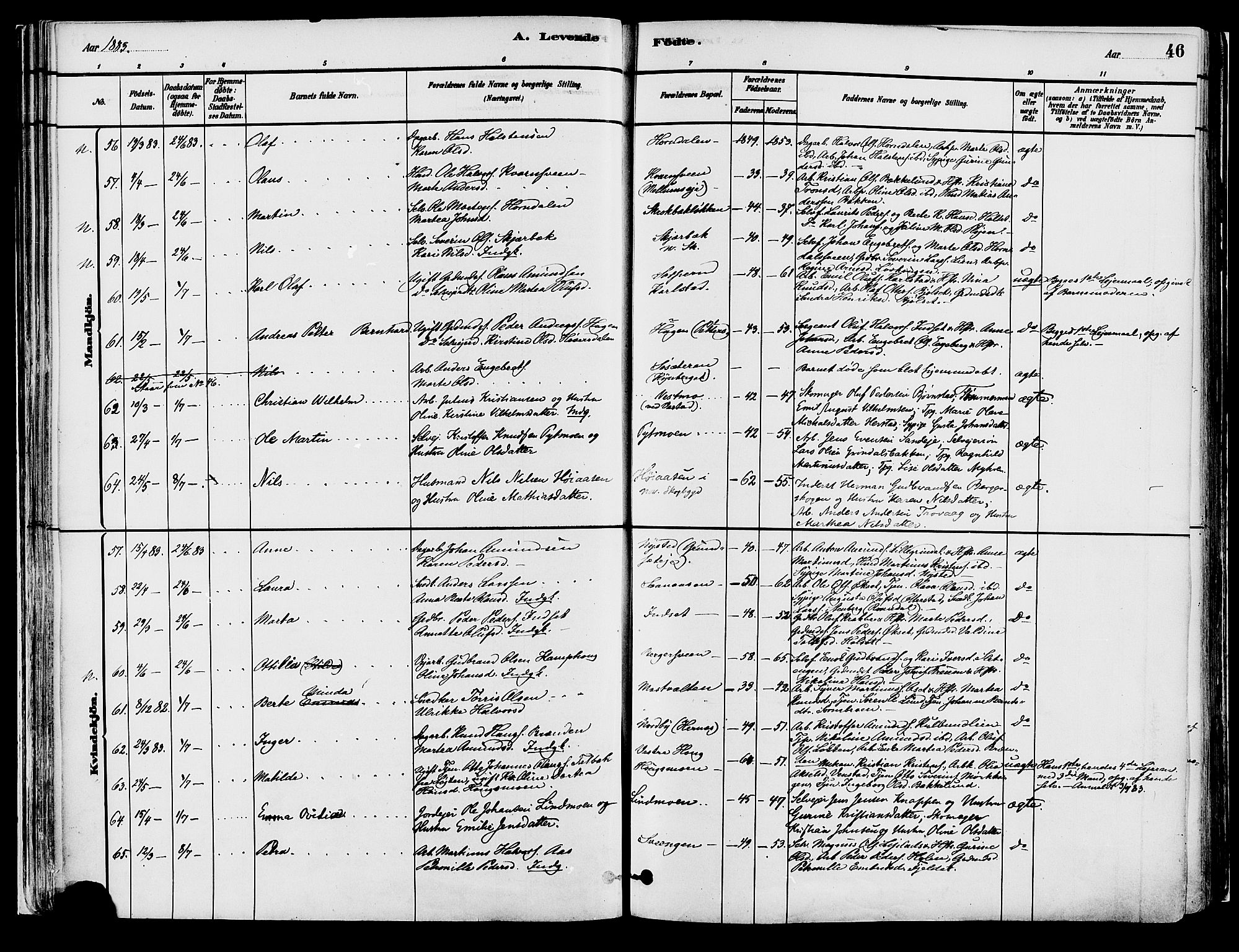 Elverum prestekontor, AV/SAH-PREST-044/H/Ha/Haa/L0013: Parish register (official) no. 13, 1880-1890, p. 46