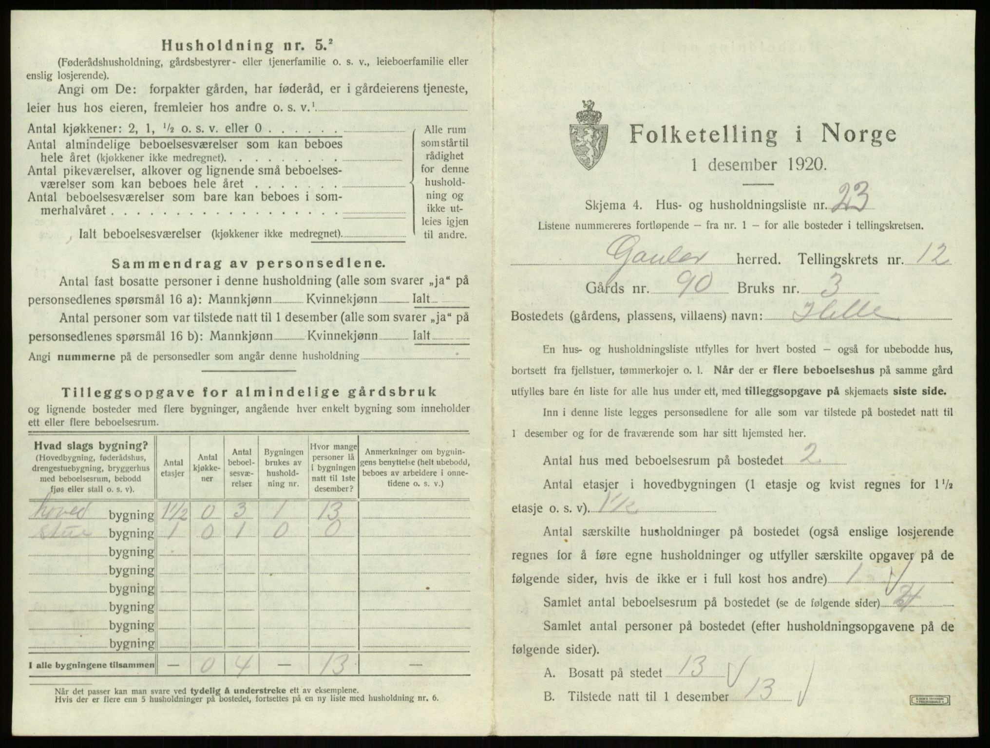 SAB, 1920 census for Gaular, 1920, p. 937