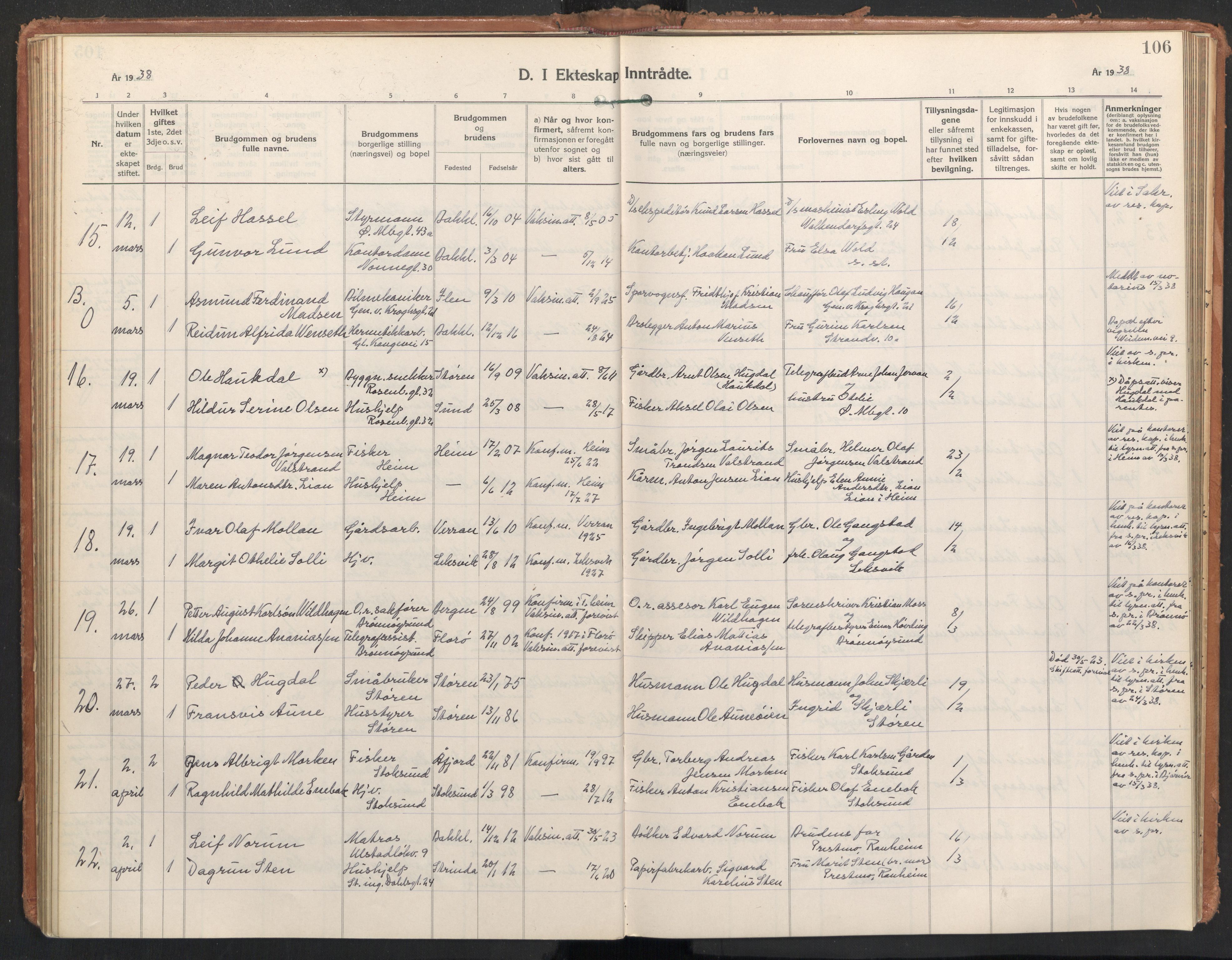 Ministerialprotokoller, klokkerbøker og fødselsregistre - Sør-Trøndelag, AV/SAT-A-1456/604/L0209: Parish register (official) no. 604A29, 1931-1945, p. 106