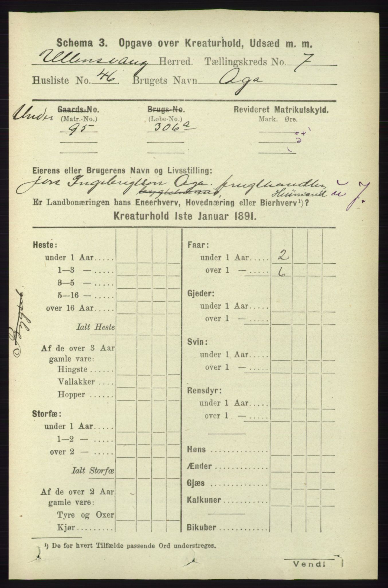 RA, 1891 census for 1230 Ullensvang, 1891, p. 7423