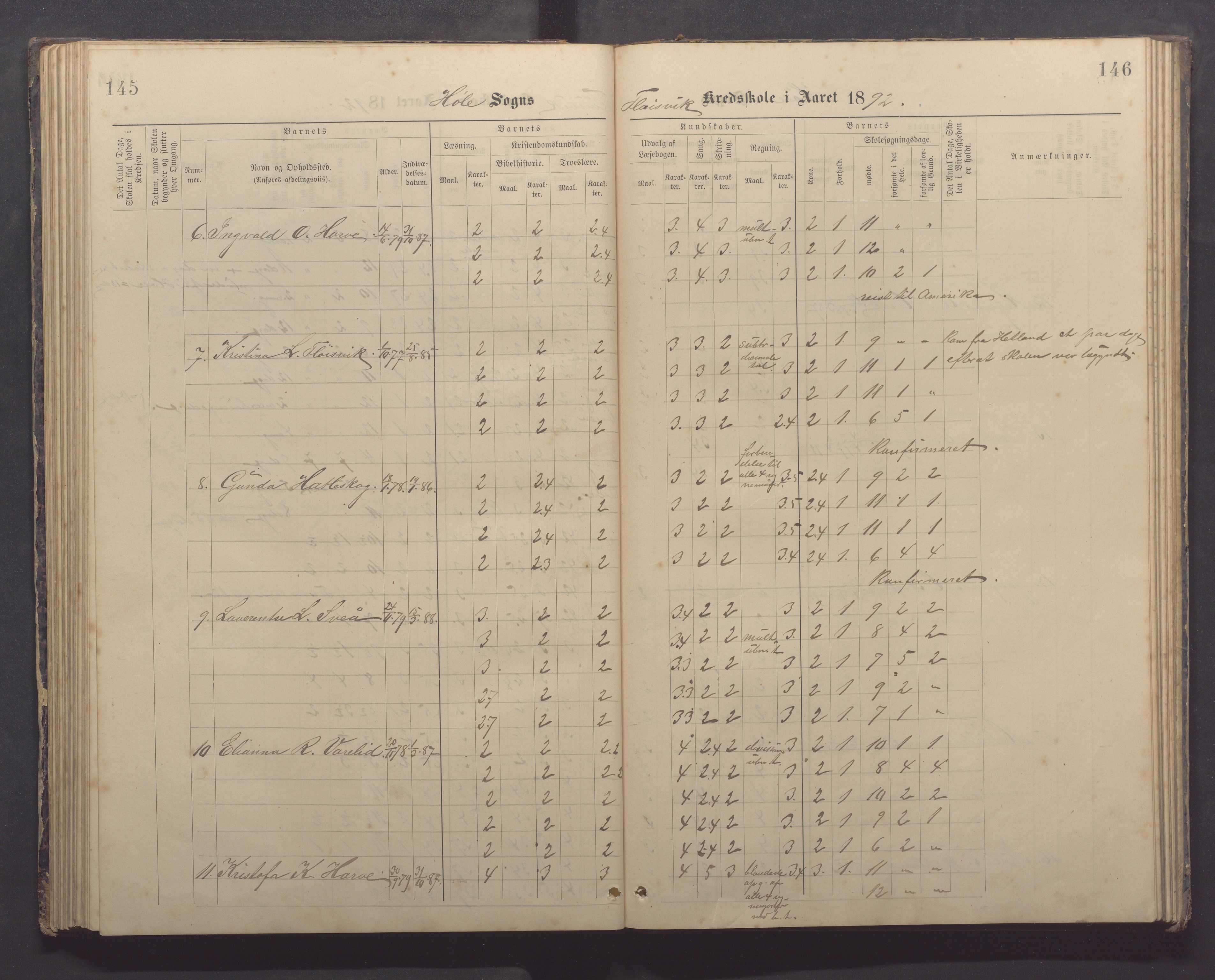 Høle kommune - Tengesdal skole, IKAR/K-100033/F/L0001: Skoleprotokoll, 1884-1893, p. 145-146