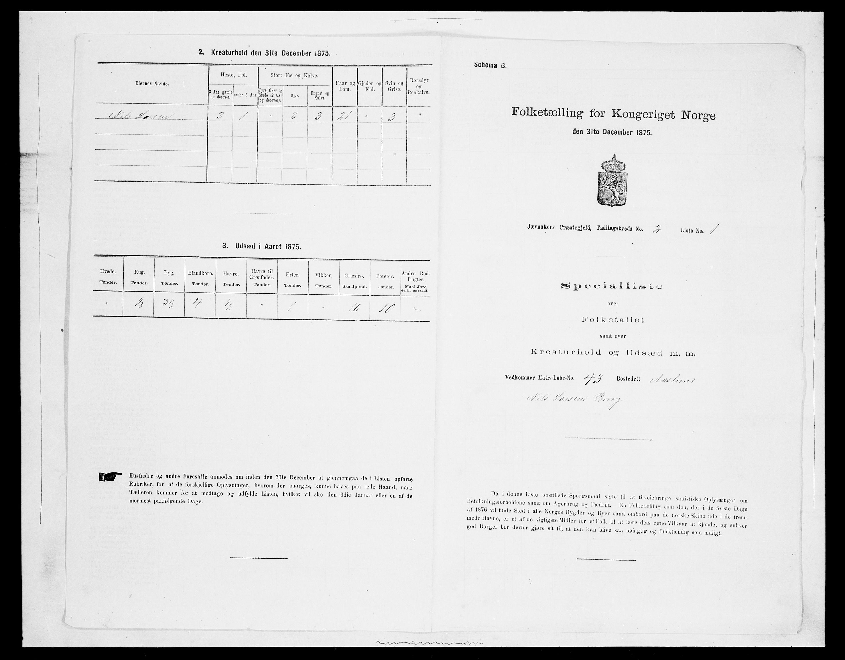 SAH, 1875 census for 0532P Jevnaker, 1875, p. 266