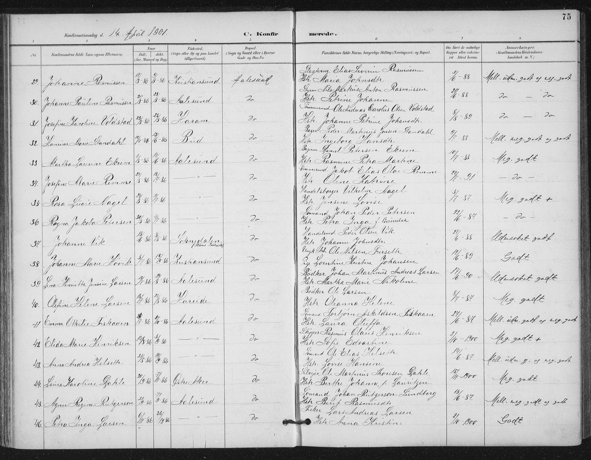 Ministerialprotokoller, klokkerbøker og fødselsregistre - Møre og Romsdal, AV/SAT-A-1454/529/L0457: Parish register (official) no. 529A07, 1894-1903, p. 75