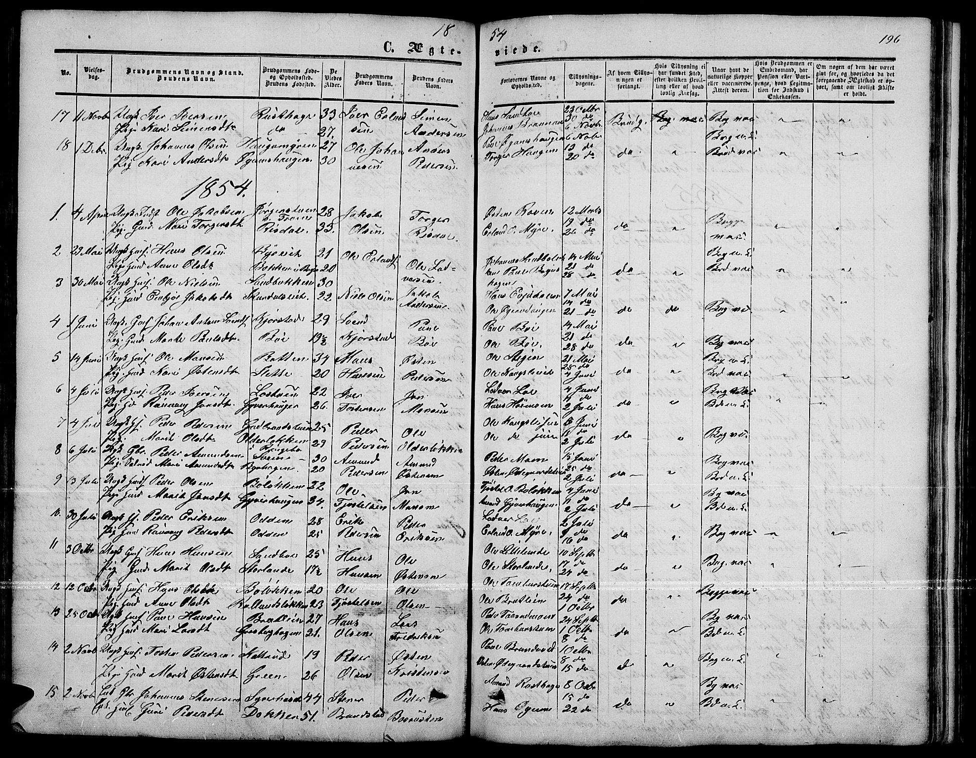 Nord-Fron prestekontor, SAH/PREST-080/H/Ha/Hab/L0001: Parish register (copy) no. 1, 1851-1883, p. 196