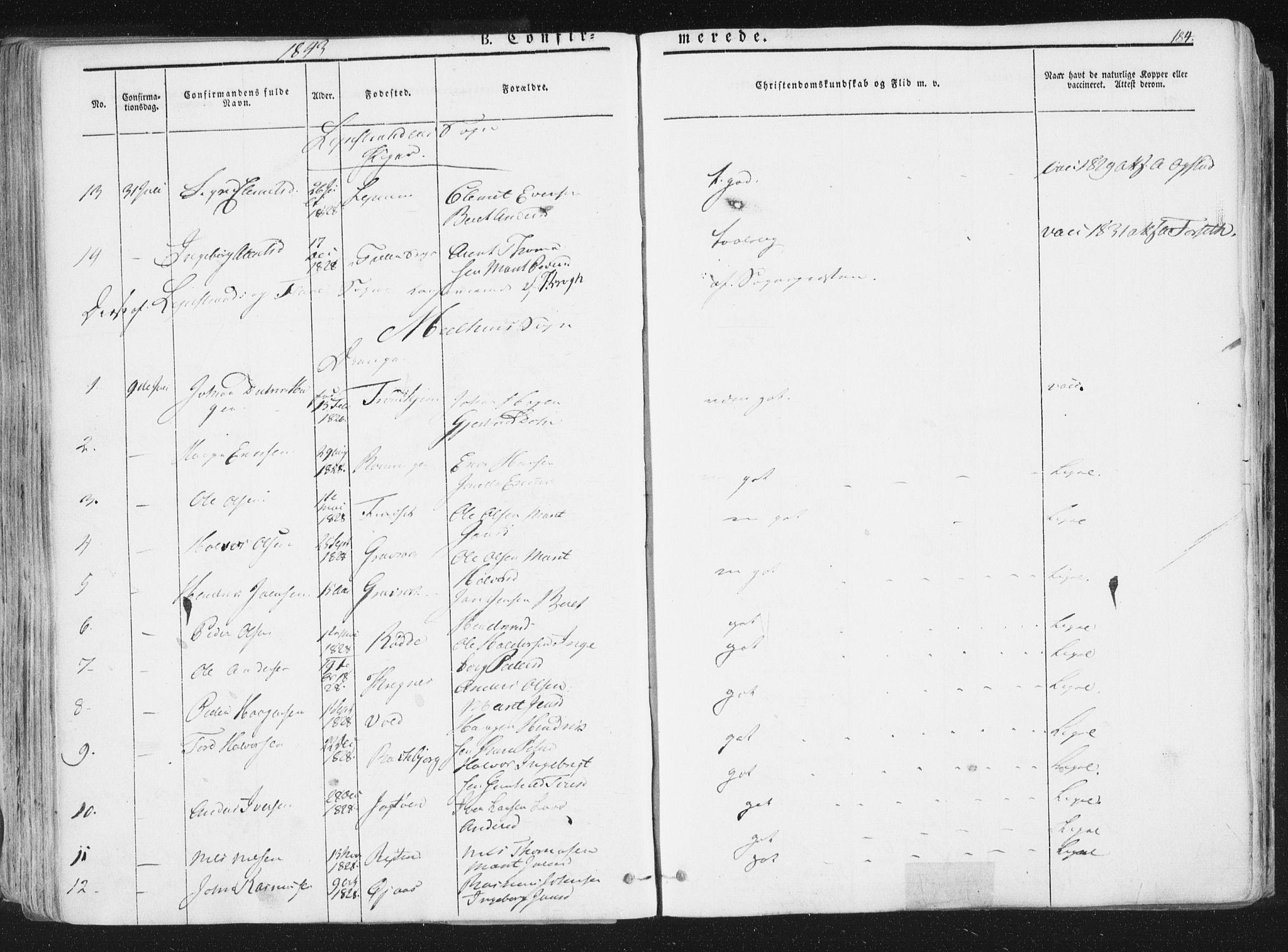 Ministerialprotokoller, klokkerbøker og fødselsregistre - Sør-Trøndelag, AV/SAT-A-1456/691/L1074: Parish register (official) no. 691A06, 1842-1852, p. 184