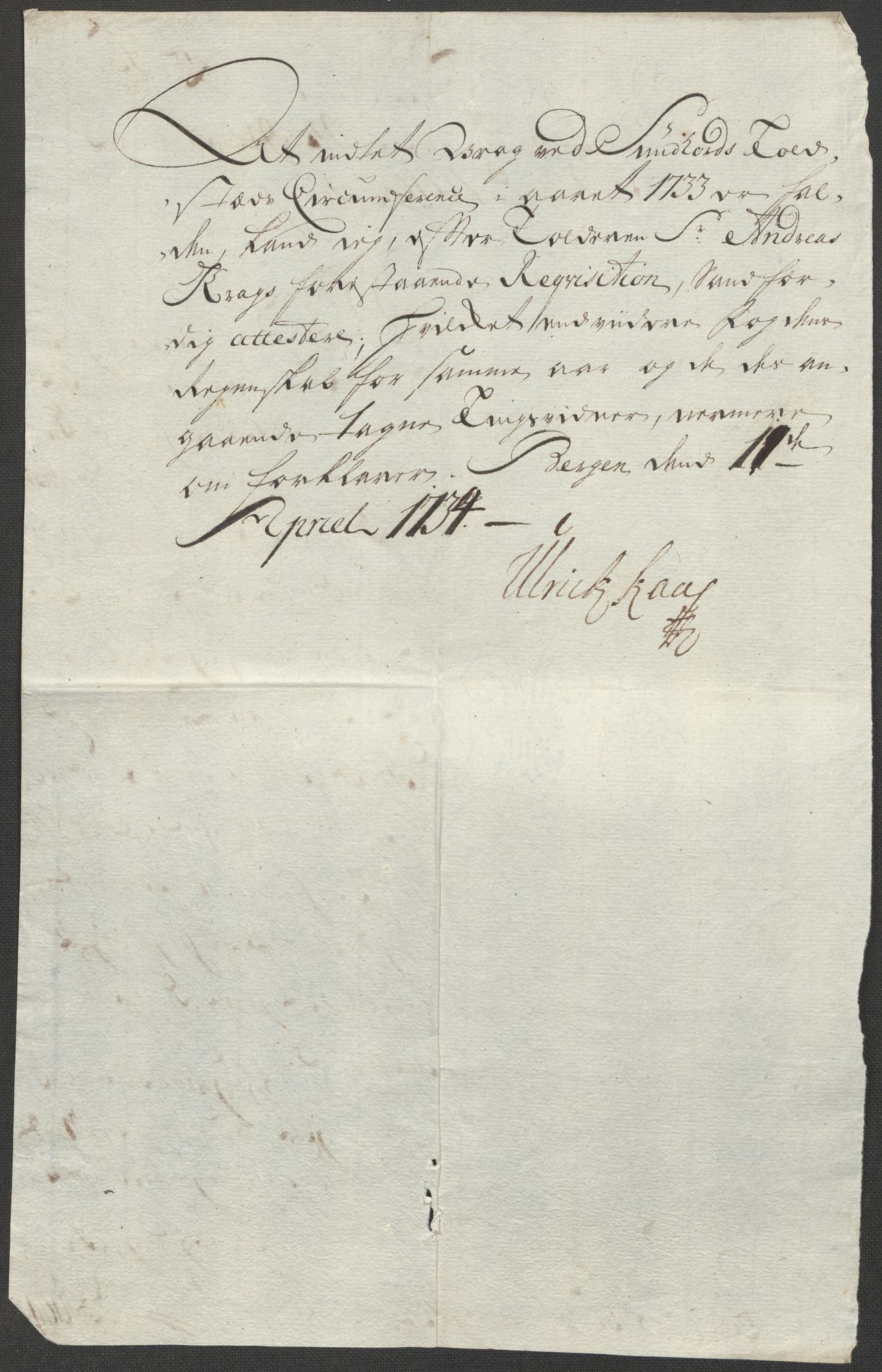 Generaltollkammeret, tollregnskaper, AV/RA-EA-5490/R24/L0009/0001: Tollregnskaper Sunnhordland / Hovedtollbok, 1733