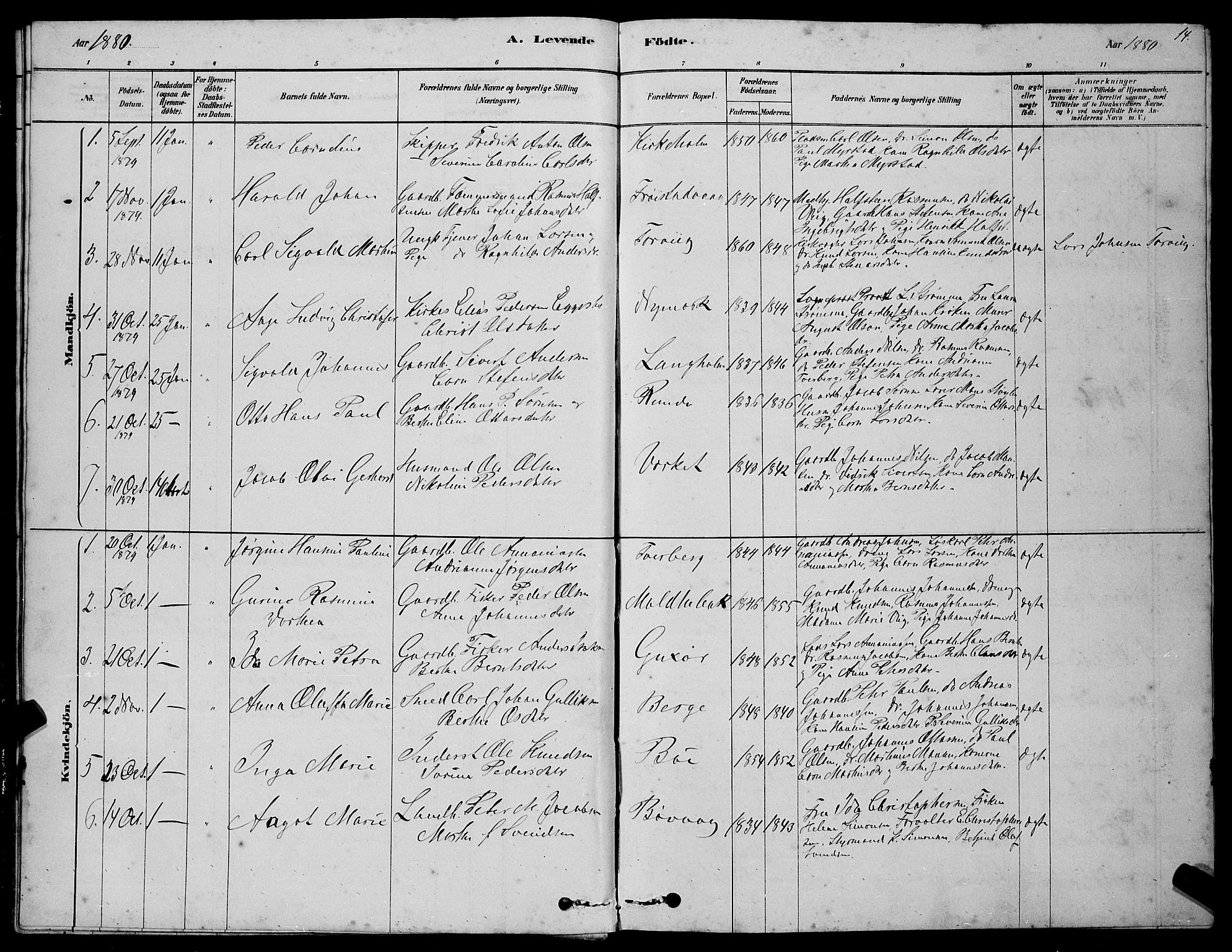 Ministerialprotokoller, klokkerbøker og fødselsregistre - Møre og Romsdal, AV/SAT-A-1454/507/L0081: Parish register (copy) no. 507C04, 1878-1898, p. 14