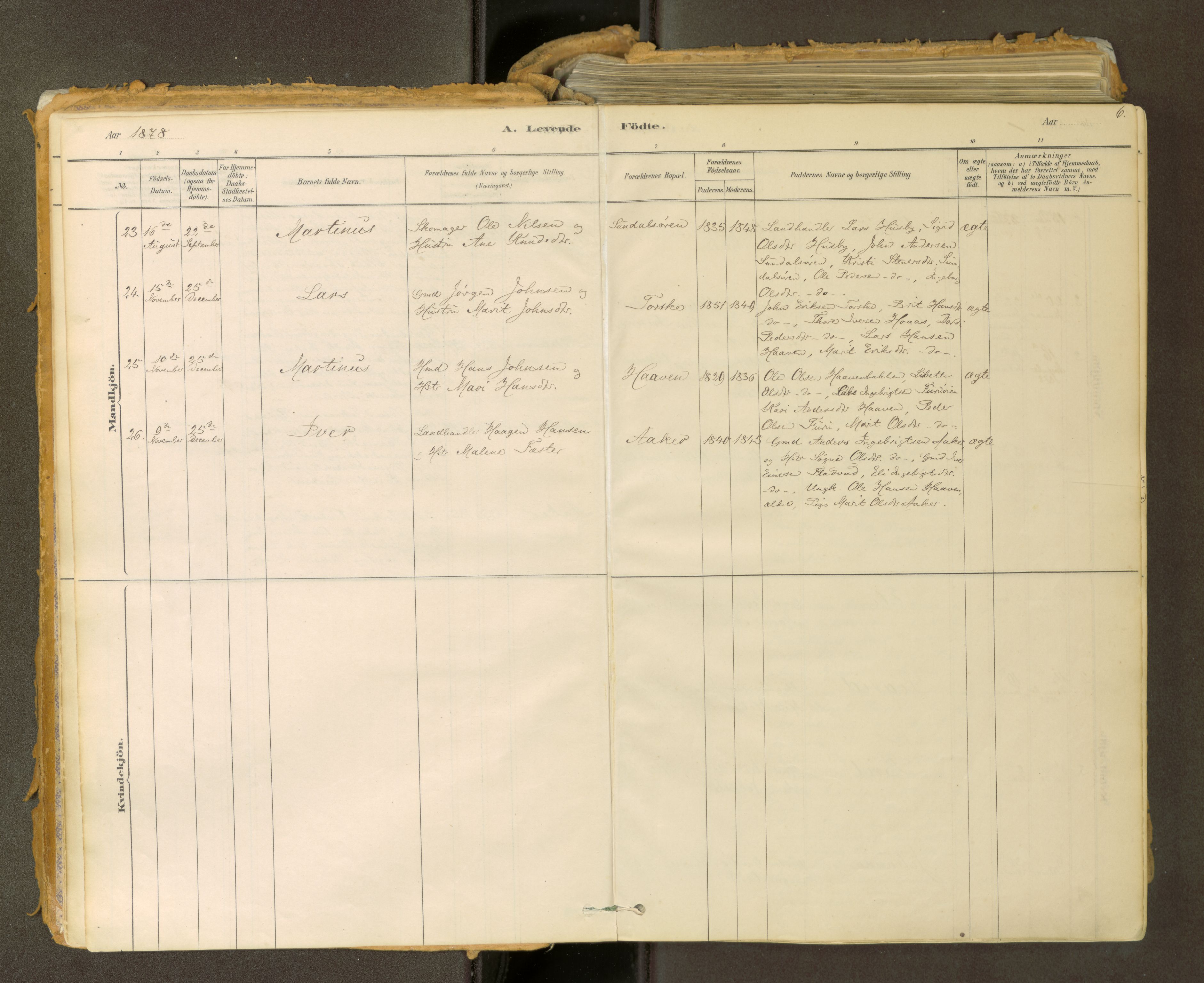Sunndal sokneprestkontor, SAT/A-1085/1/I/I1/I1a: Parish register (official) no. 2, 1877-1914, p. 6
