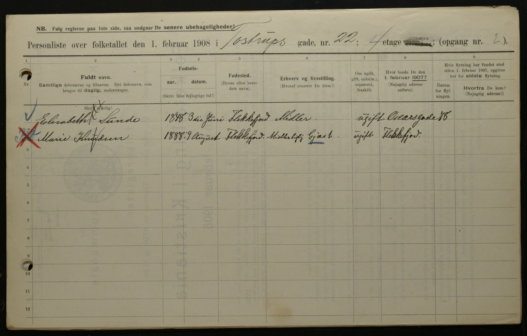 OBA, Municipal Census 1908 for Kristiania, 1908, p. 103697