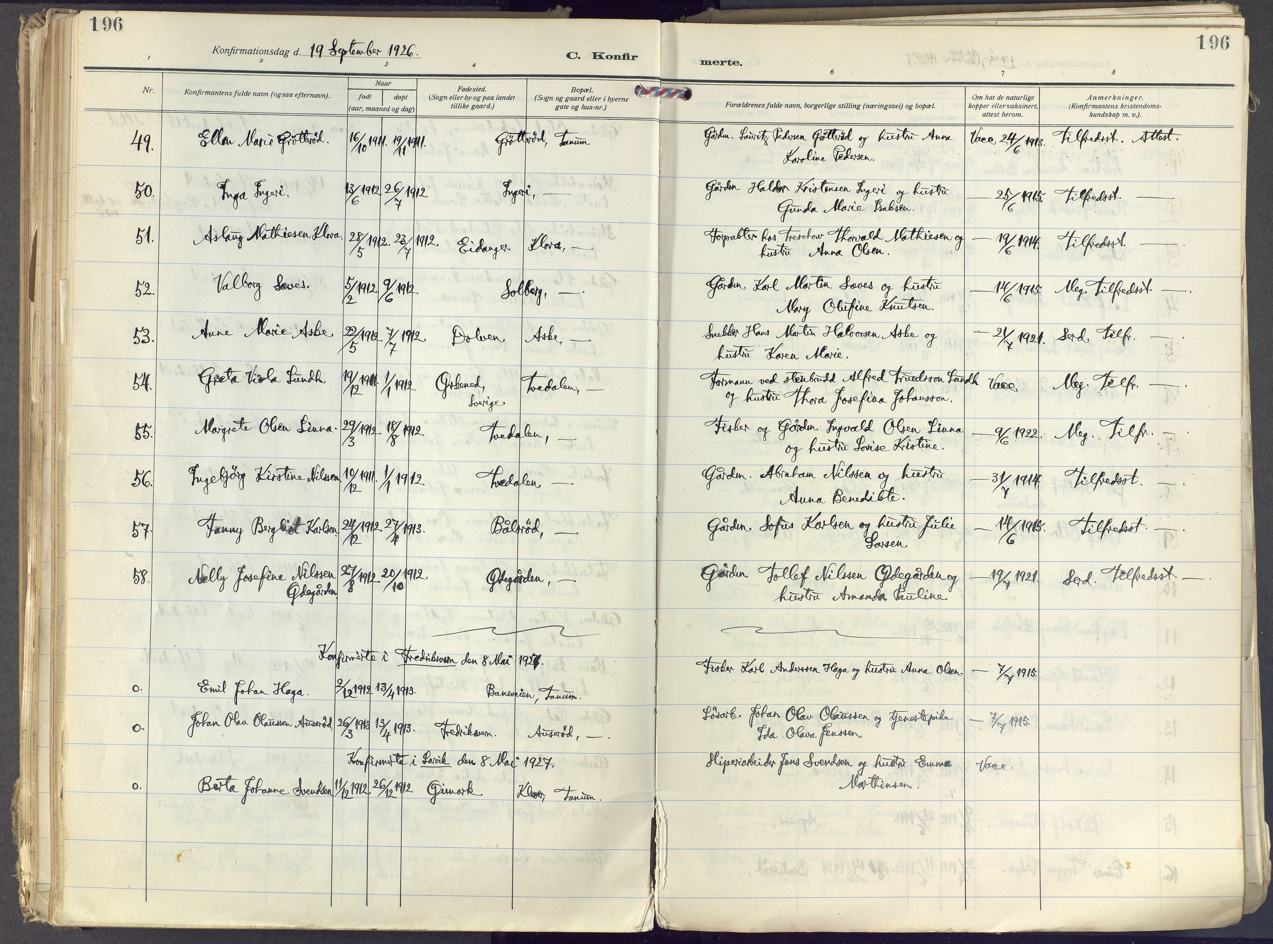 Brunlanes kirkebøker, AV/SAKO-A-342/F/Fc/L0004: Parish register (official) no. III 4, 1923-1943, p. 196