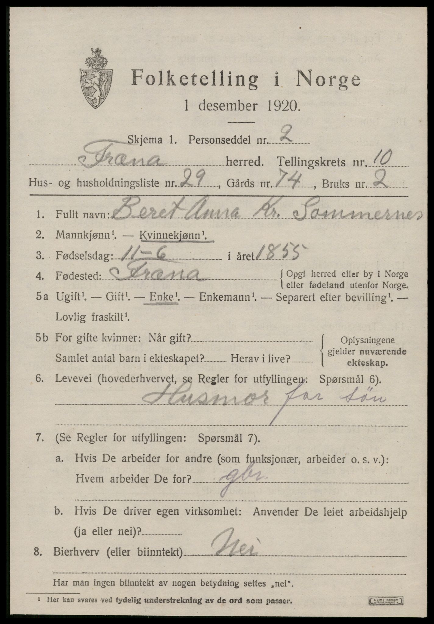 SAT, 1920 census for Fræna, 1920, p. 6055