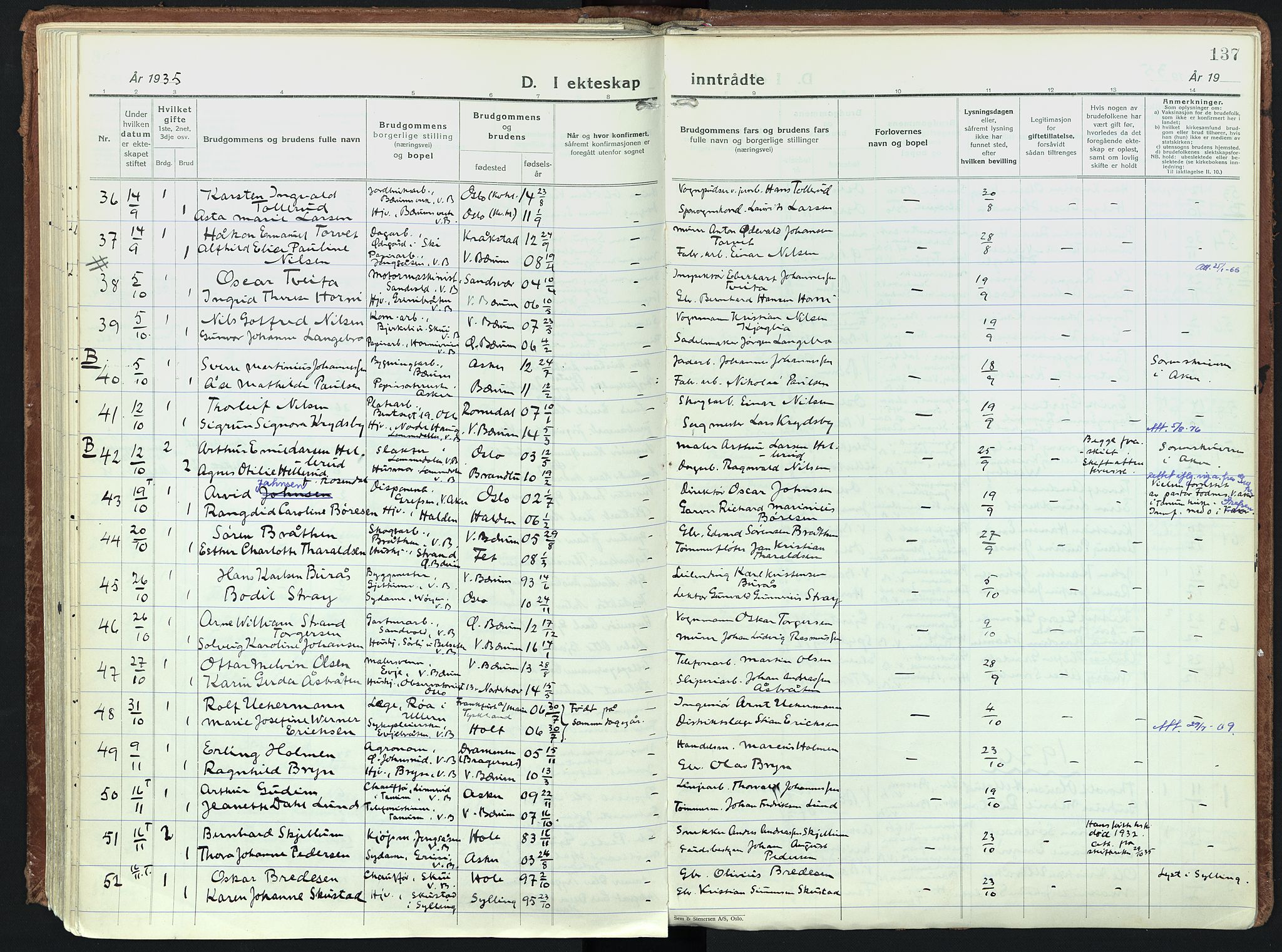 Vestre Bærum prestekontor Kirkebøker, AV/SAO-A-10209a/F/Fa/L0006: Parish register (official) no. 6, 1931-1947, p. 137