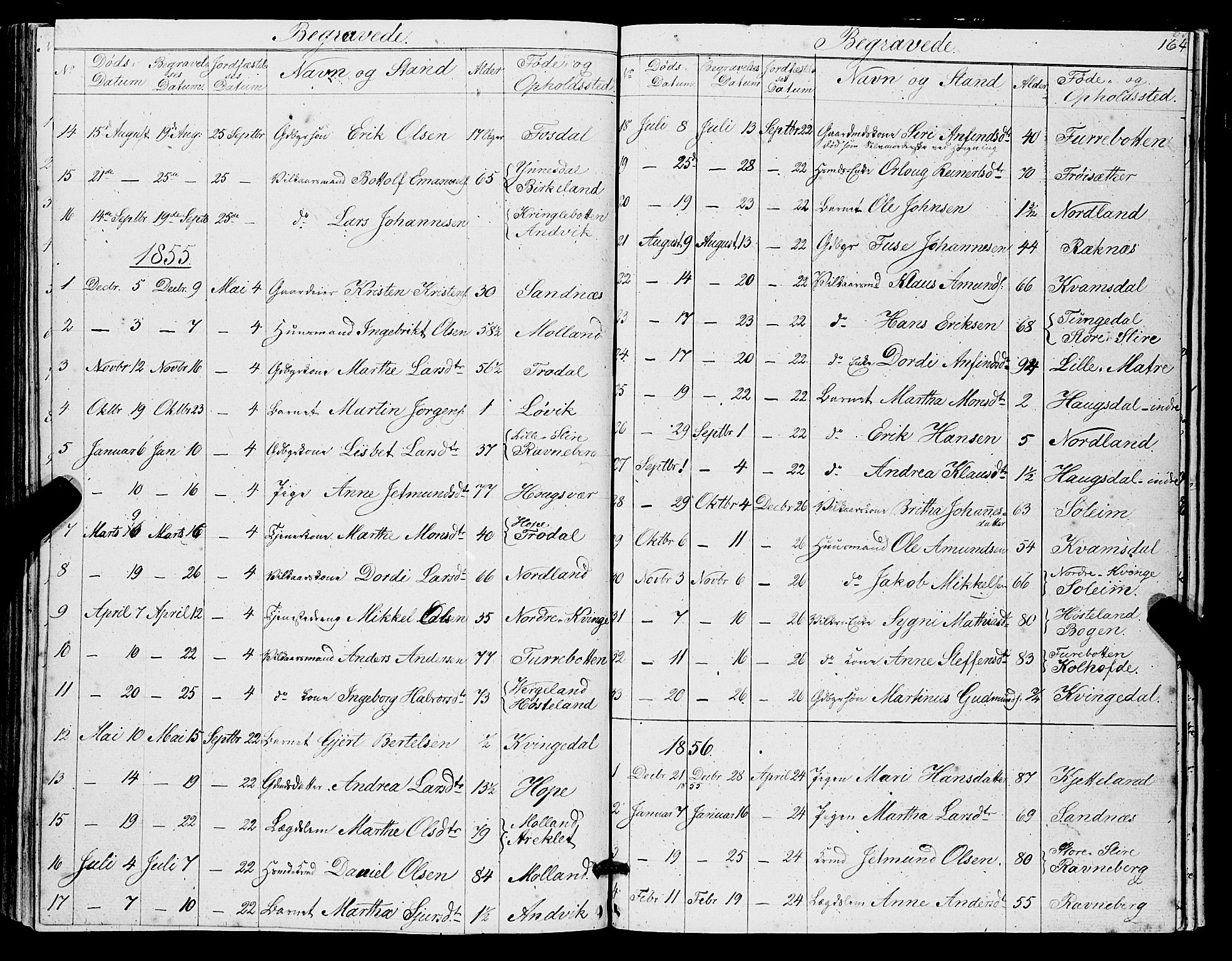 Masfjorden Sokneprestembete, SAB/A-77001: Parish register (copy) no. A 1, 1851-1875, p. 164