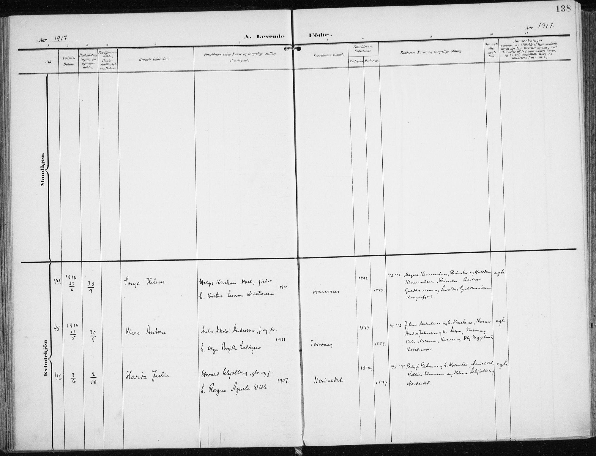 Karlsøy sokneprestembete, AV/SATØ-S-1299/H/Ha/Haa/L0014kirke: Parish register (official) no. 14, 1903-1917, p. 138