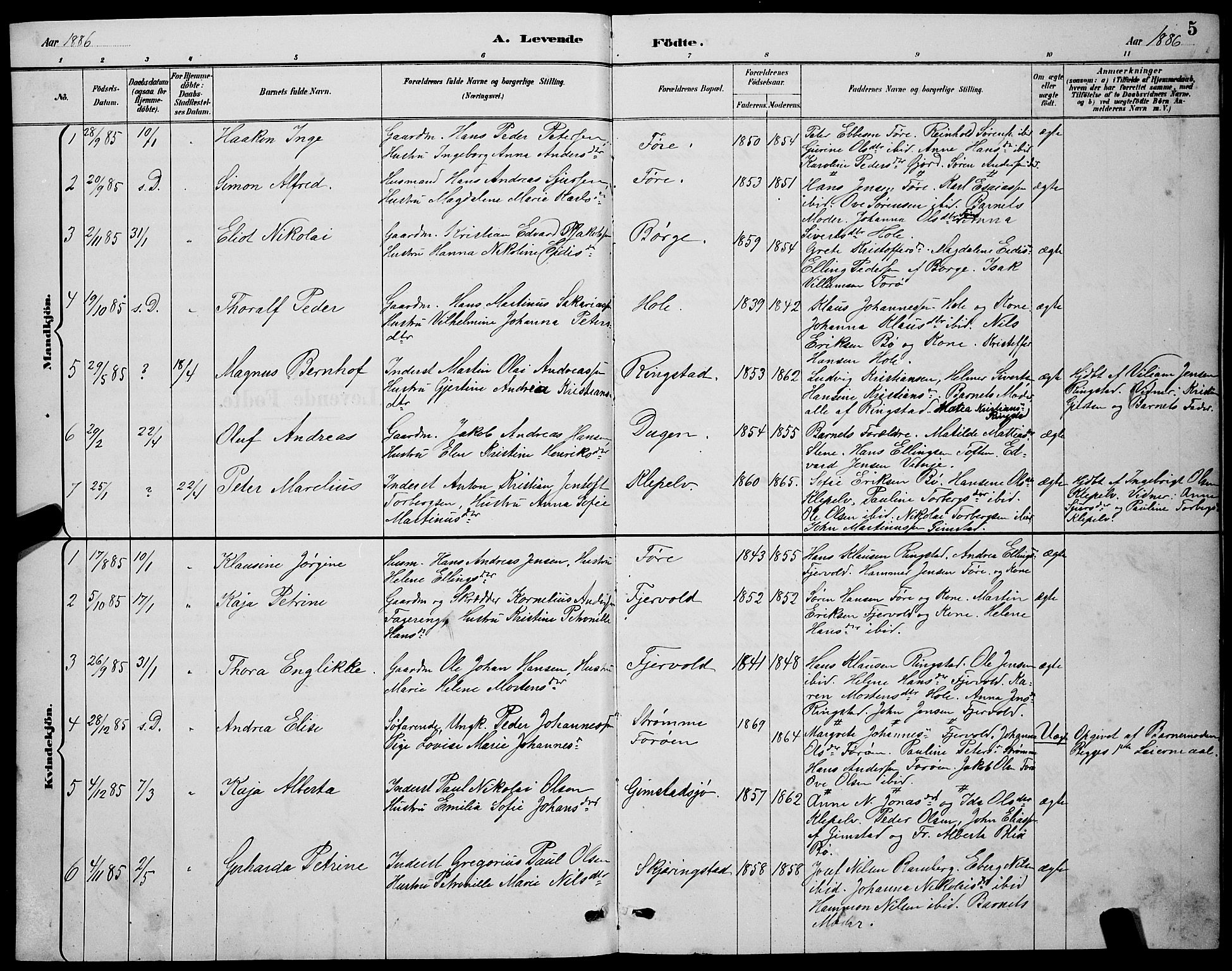 Ministerialprotokoller, klokkerbøker og fødselsregistre - Nordland, SAT/A-1459/891/L1315: Parish register (copy) no. 891C04, 1886-1893, p. 5