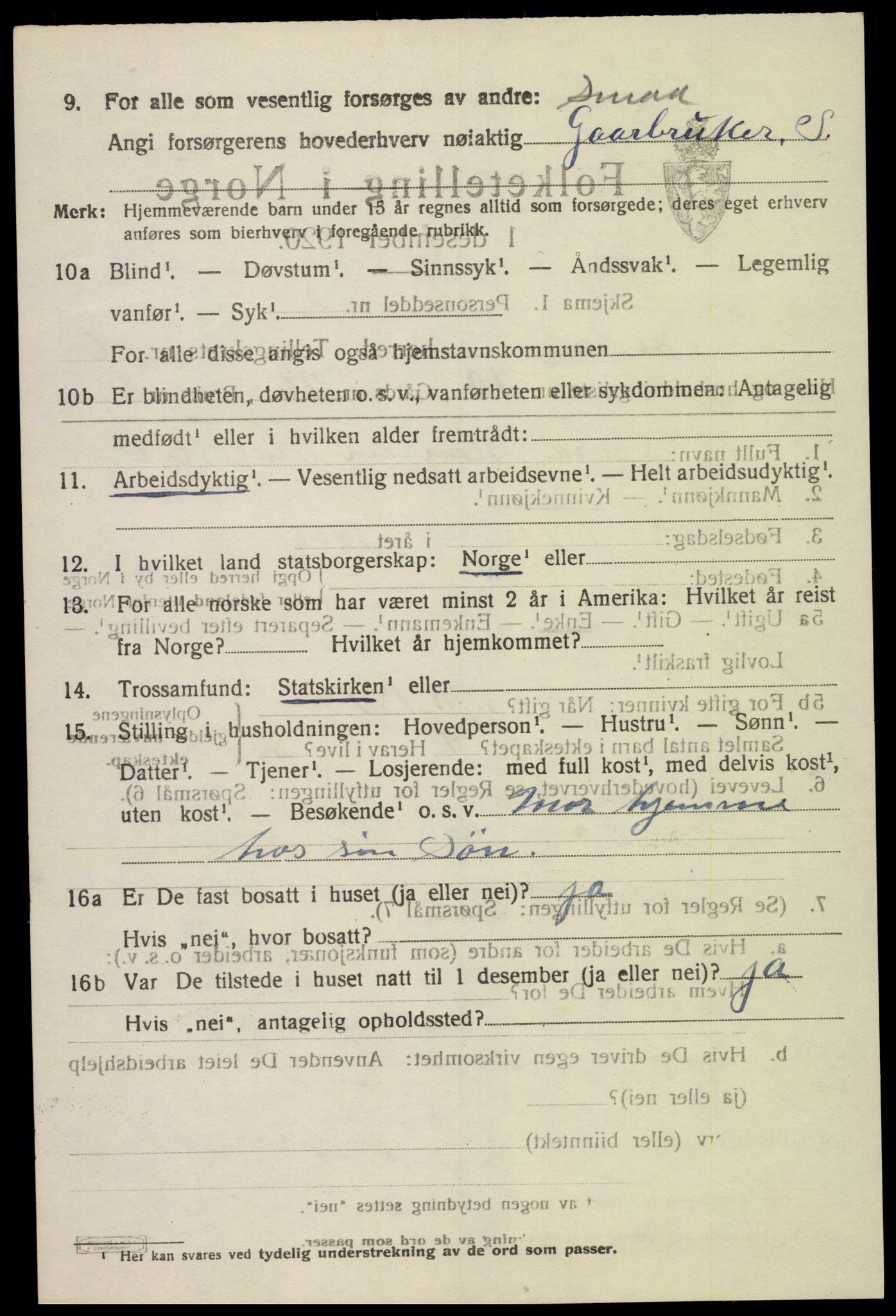 SAK, 1920 census for Austad, 1920, p. 1950