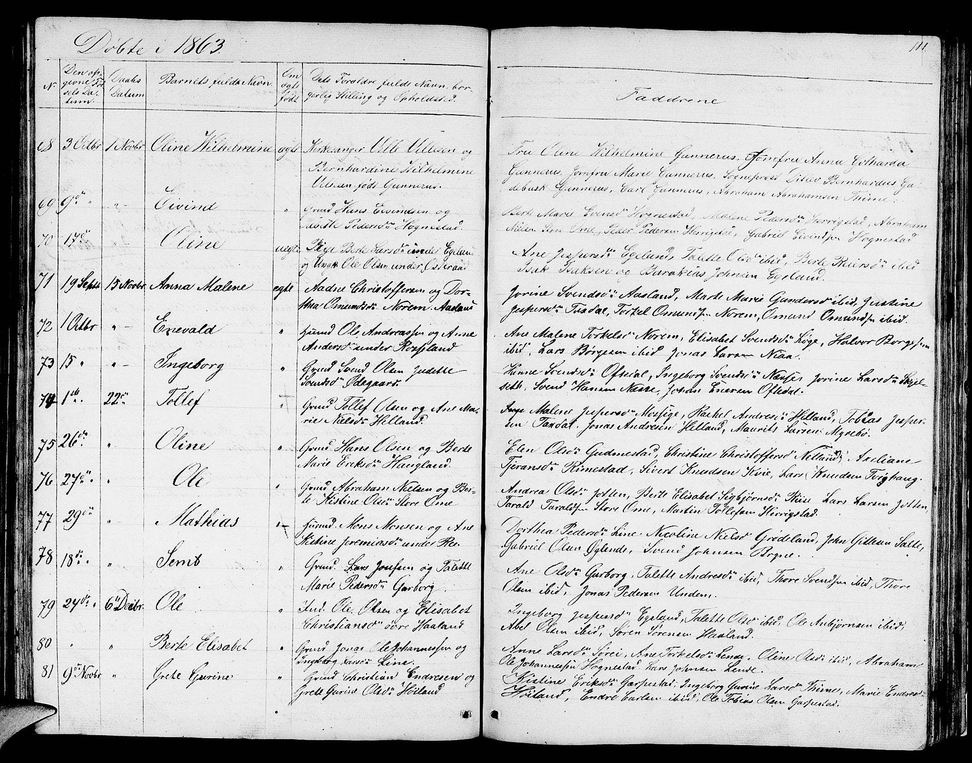 Lye sokneprestkontor, SAST/A-101794/001/30BB/L0002: Parish register (copy) no. B 2, 1852-1867, p. 111
