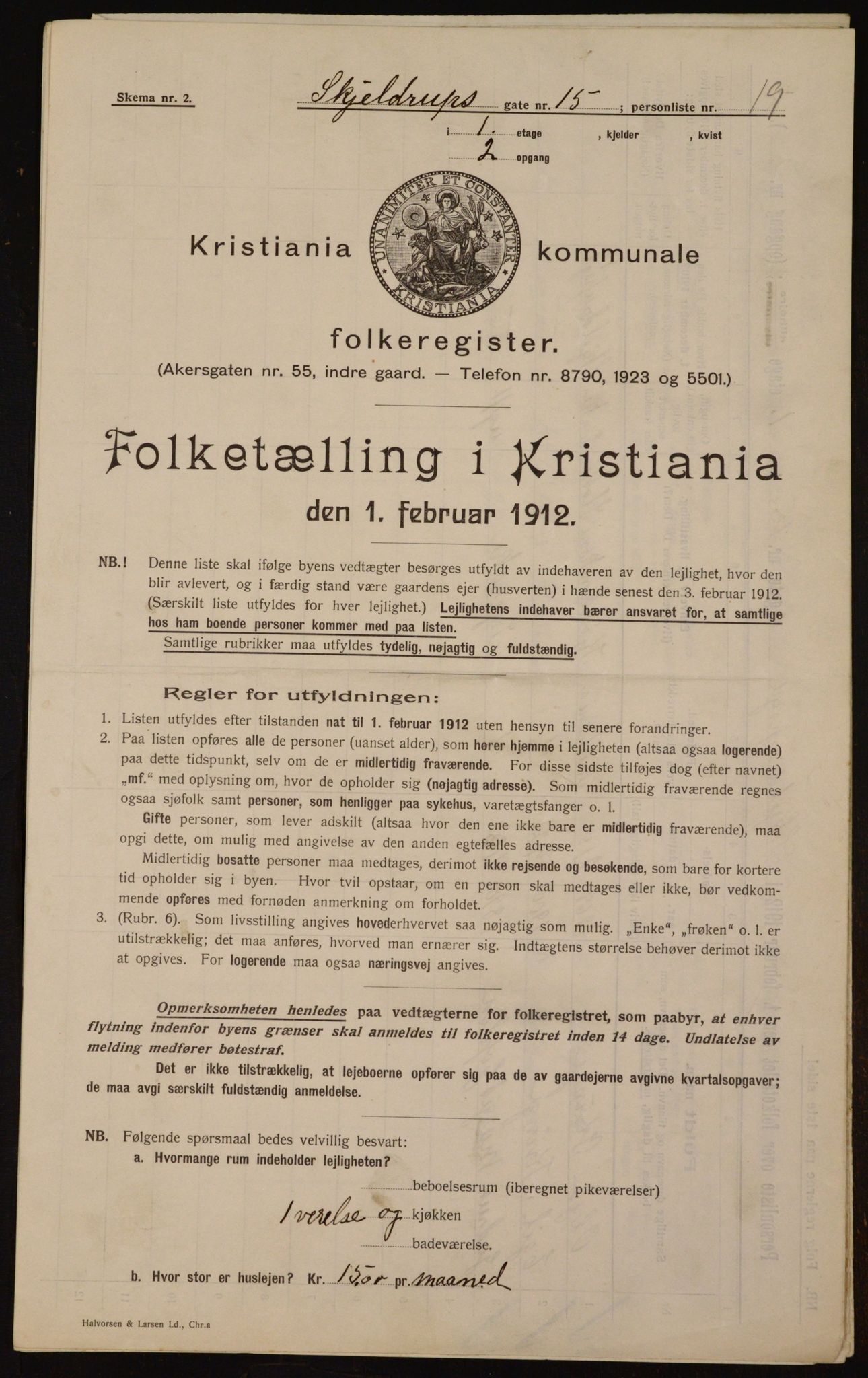 OBA, Municipal Census 1912 for Kristiania, 1912, p. 96307