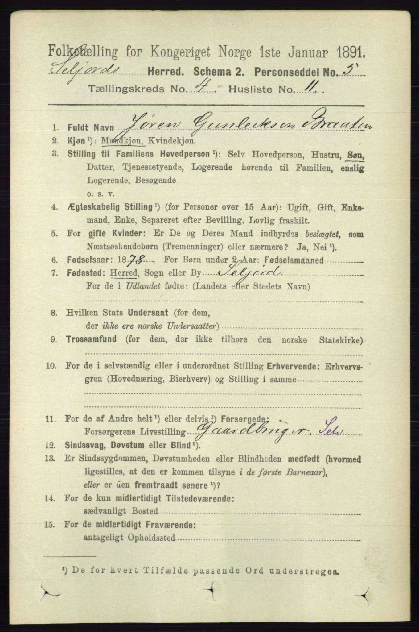 RA, 1891 census for 0828 Seljord, 1891, p. 1350