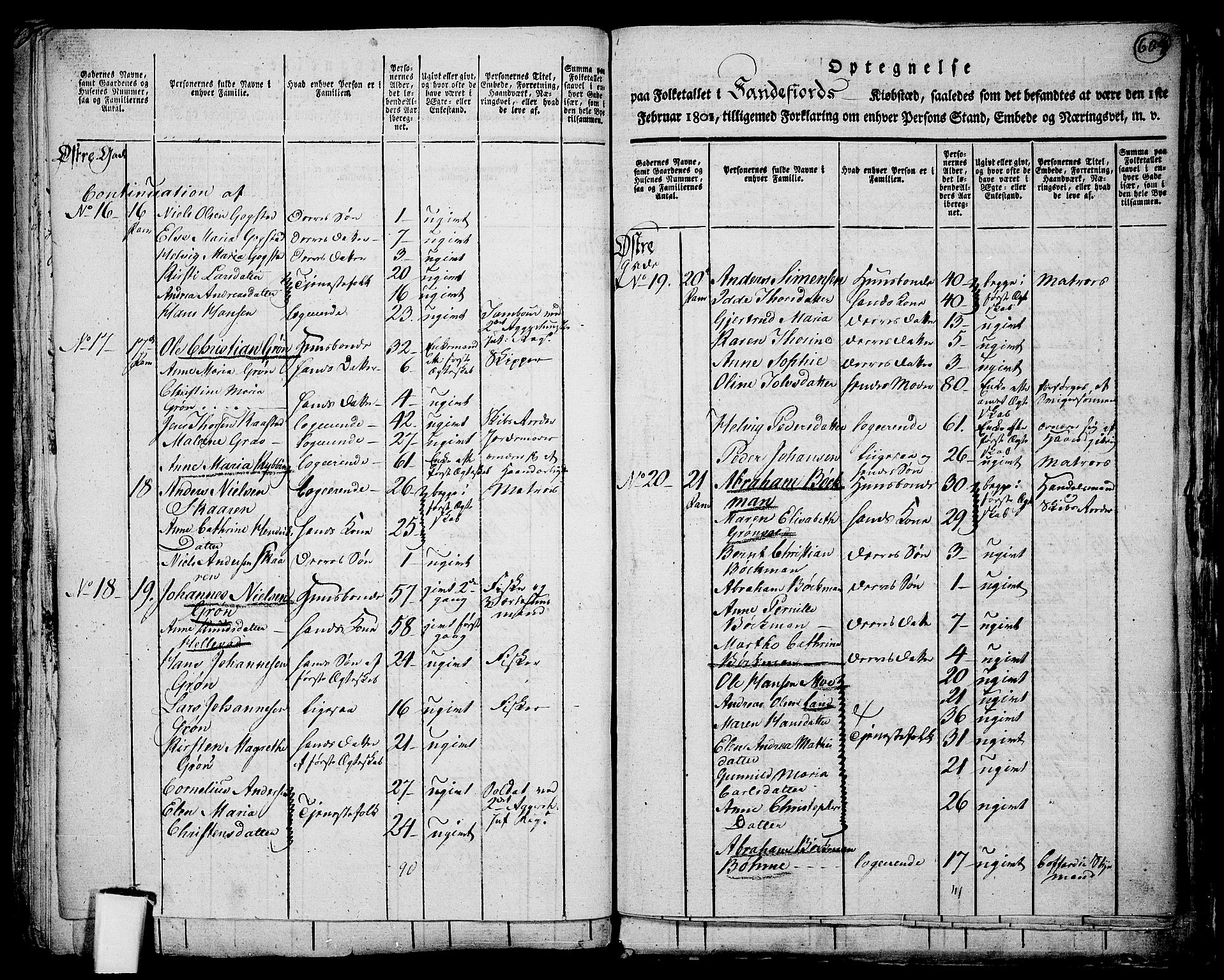 RA, 1801 census for 0724P Sandeherred, 1801, p. 608b-609a