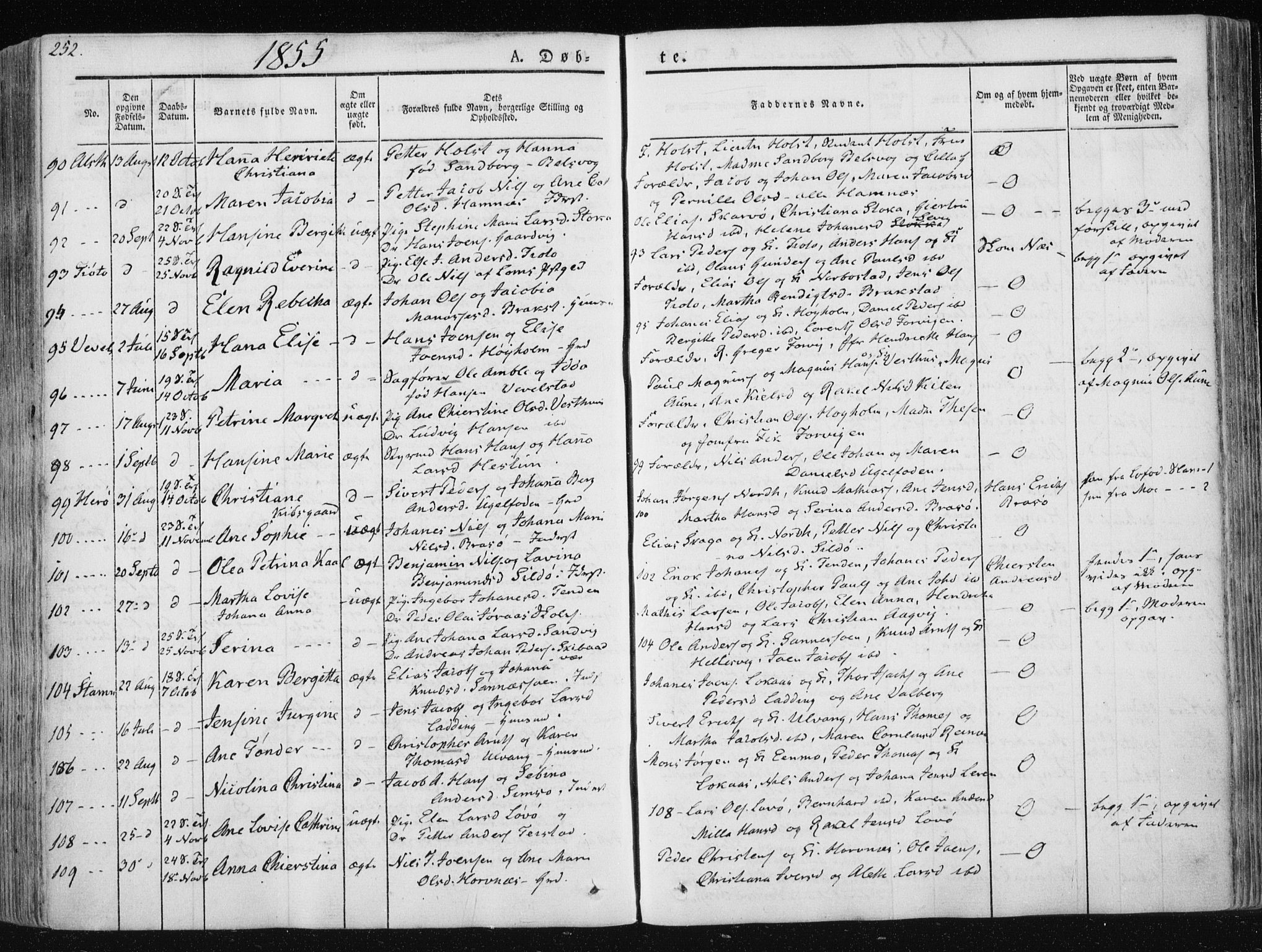 Ministerialprotokoller, klokkerbøker og fødselsregistre - Nordland, SAT/A-1459/830/L0446: Parish register (official) no. 830A10, 1831-1865, p. 252