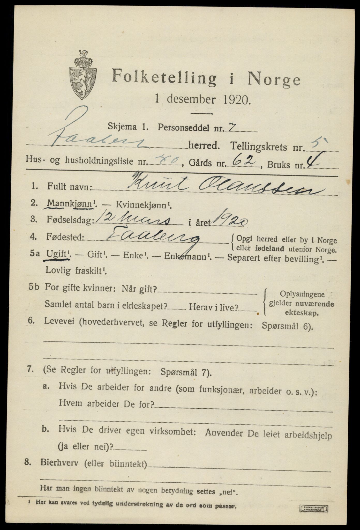 SAH, 1920 census for Fåberg, 1920, p. 6514