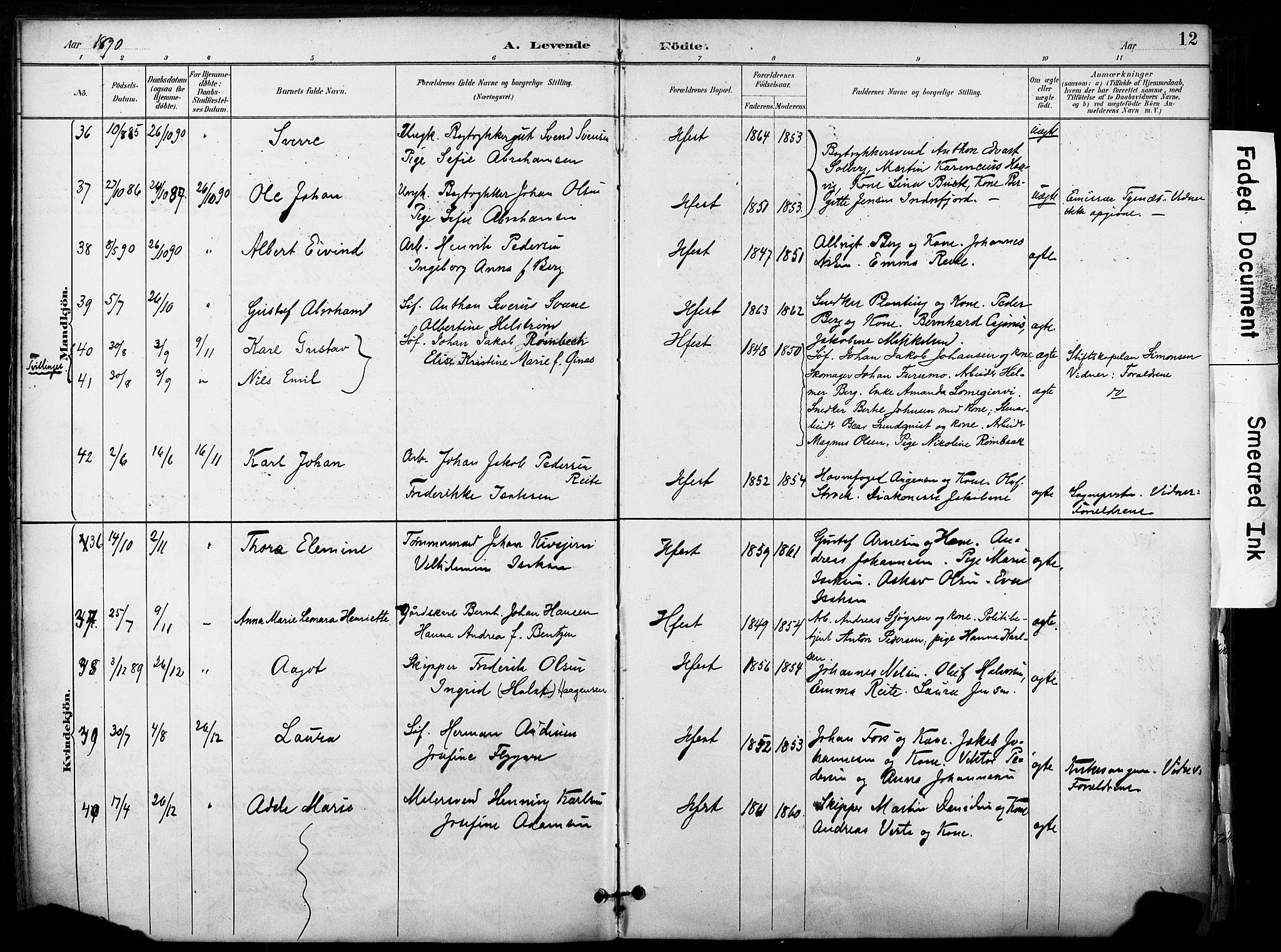 Hammerfest sokneprestkontor, AV/SATØ-S-1347/H/Ha/L0009.kirke: Parish register (official) no. 9, 1889-1897, p. 12