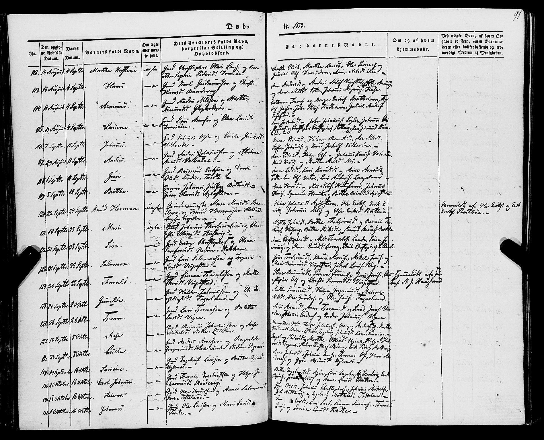 Stord sokneprestembete, SAB/A-78201/H/Haa: Parish register (official) no. A 7, 1841-1861, p. 91