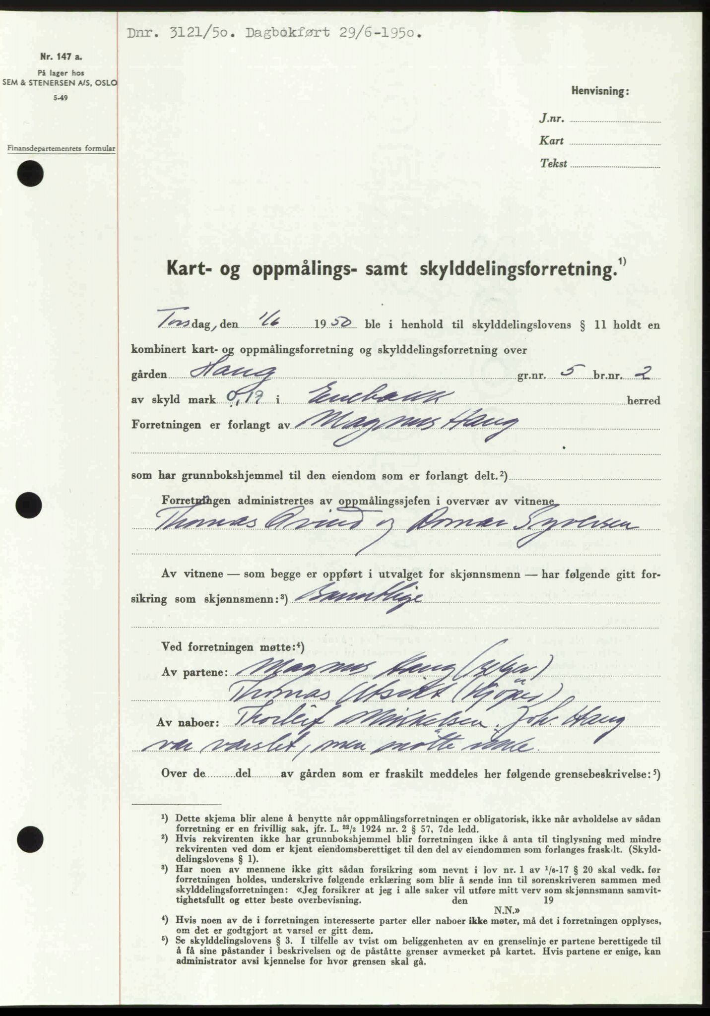 Nedre Romerike sorenskriveri, SAO/A-10469/G/Gb/Gbd/L0030: Mortgage book no. 30, 1950-1950, Diary no: : 3121/1950