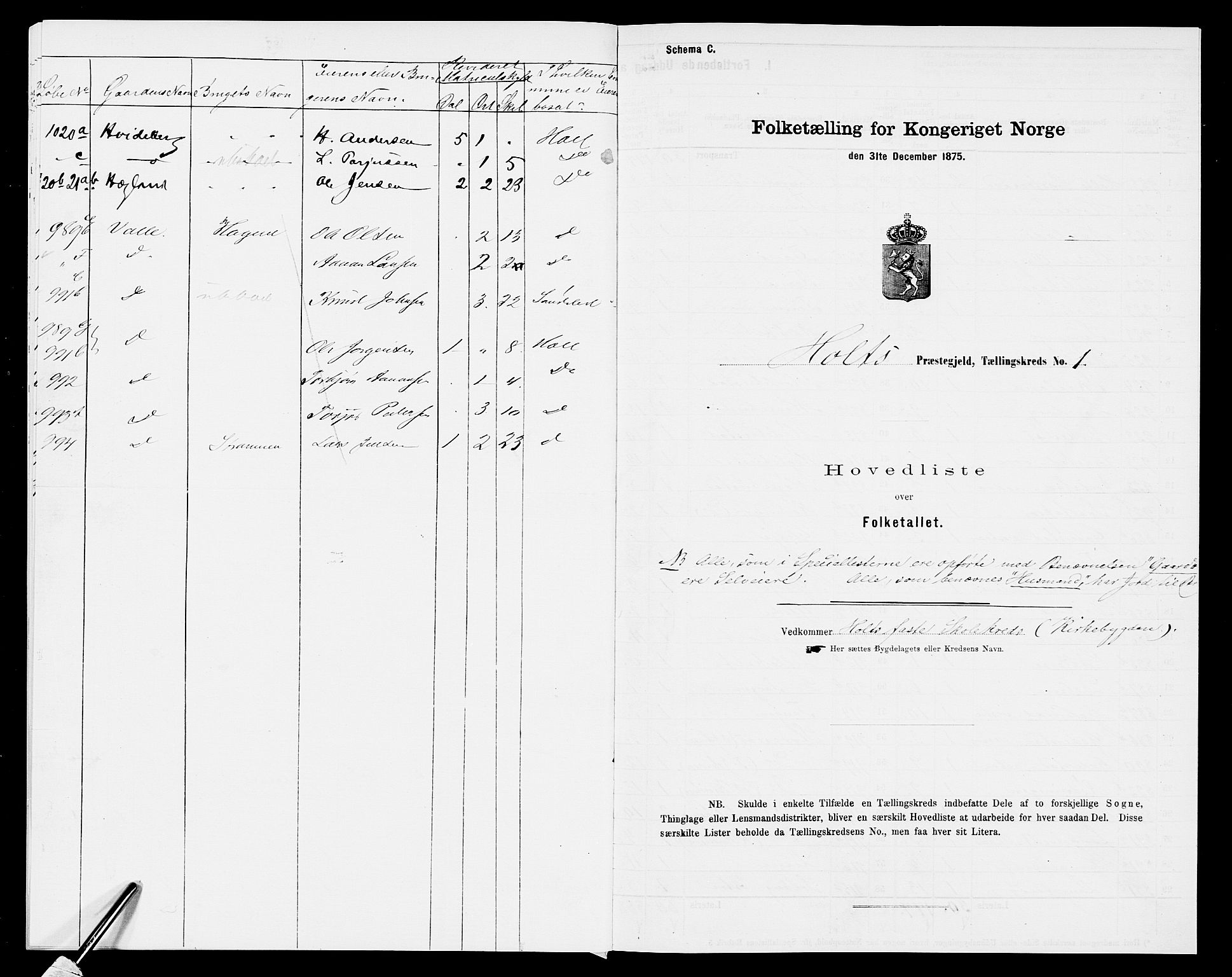 SAK, 1875 census for 0914L Holt/Holt, 1875, p. 17