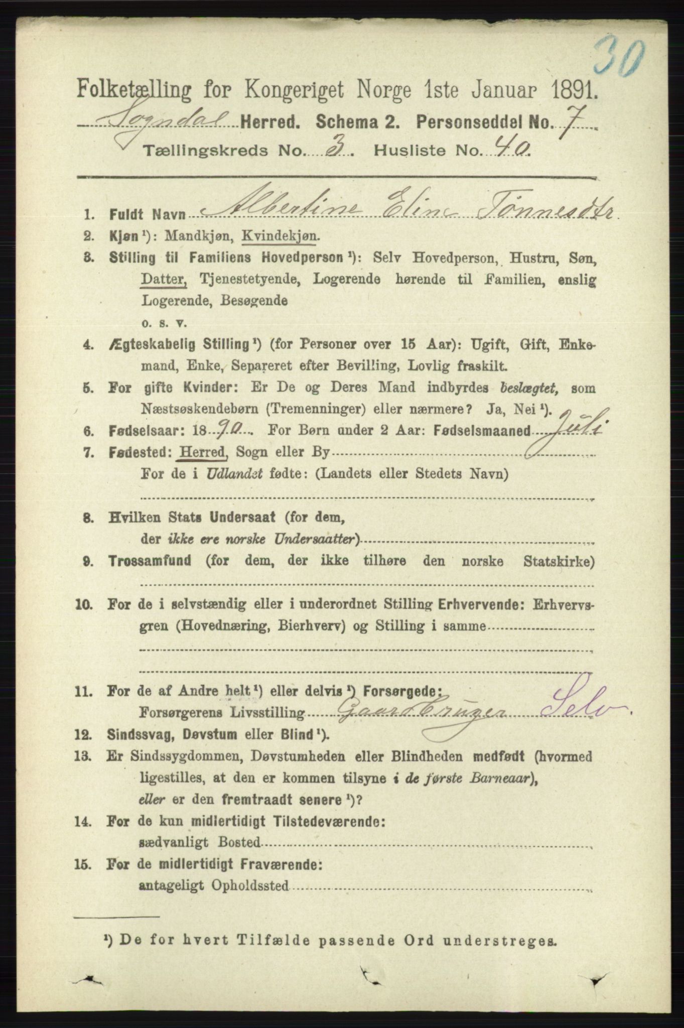 RA, 1891 census for 1111 Sokndal, 1891, p. 945