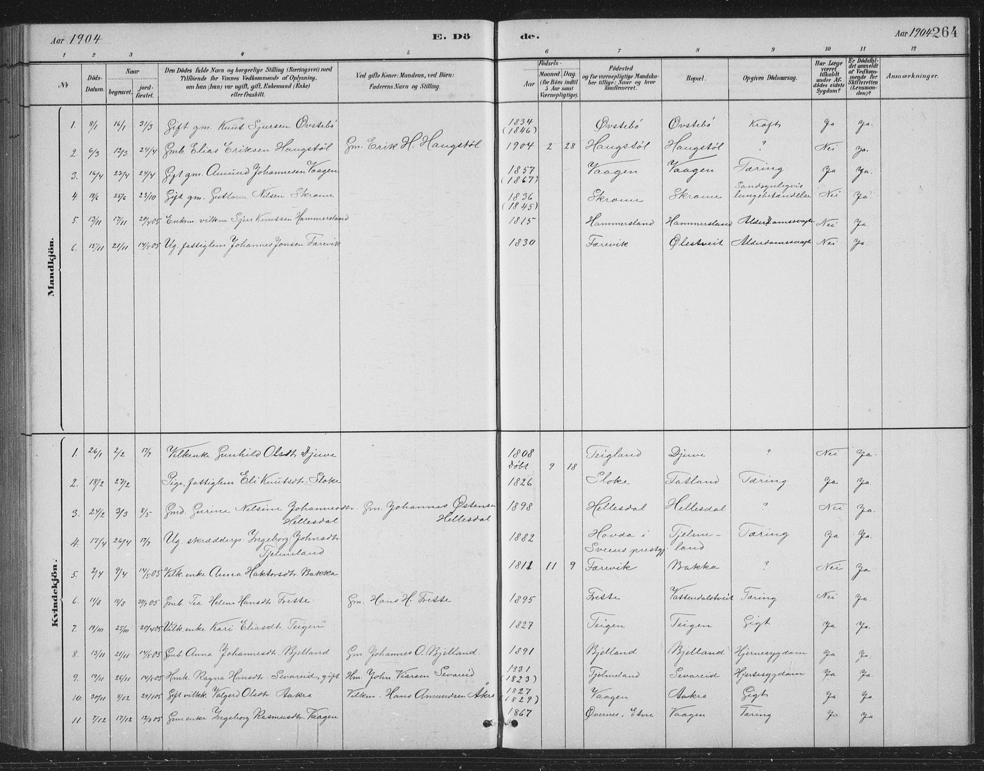 Skånevik sokneprestembete, AV/SAB-A-77801/H/Hab: Parish register (copy) no. B 2, 1881-1920, p. 264