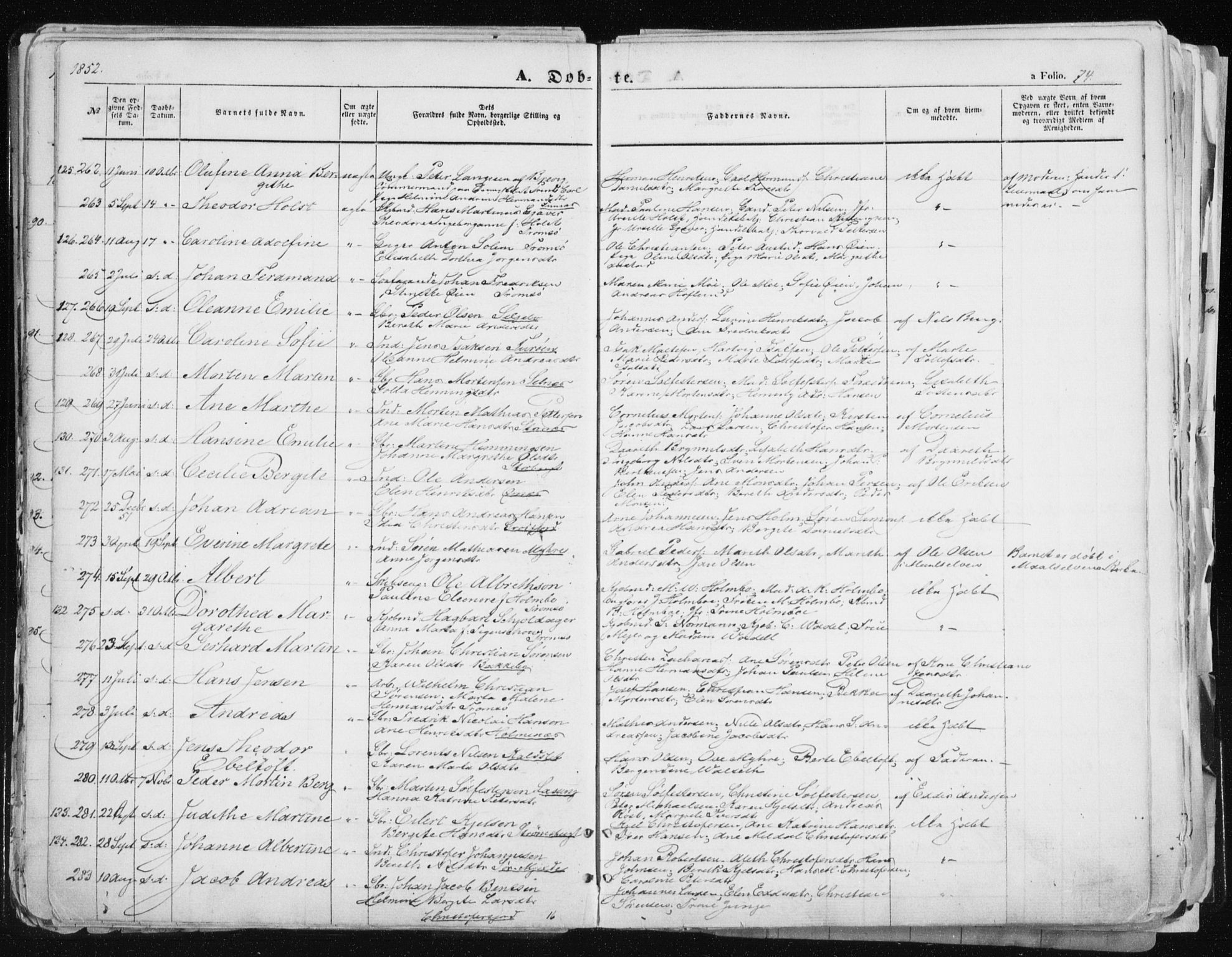 Tromsø sokneprestkontor/stiftsprosti/domprosti, SATØ/S-1343/G/Ga/L0010kirke: Parish register (official) no. 10, 1848-1855, p. 74
