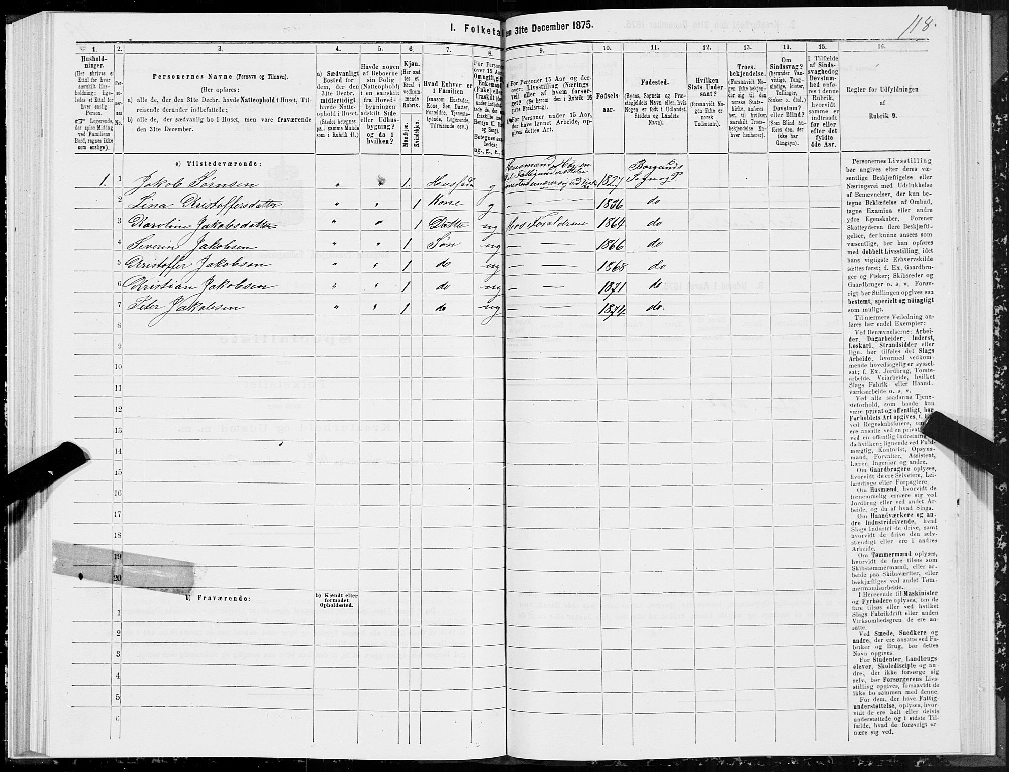 SAT, 1875 census for 1531P Borgund, 1875, p. 6118