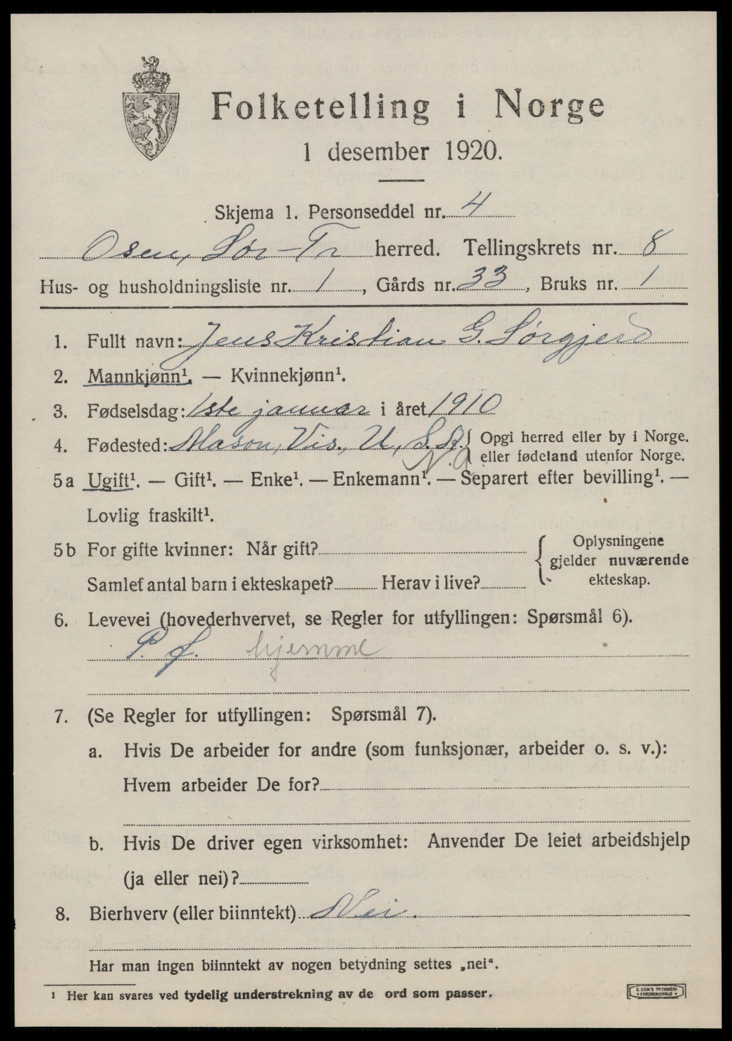 SAT, 1920 census for Osen, 1920, p. 3657