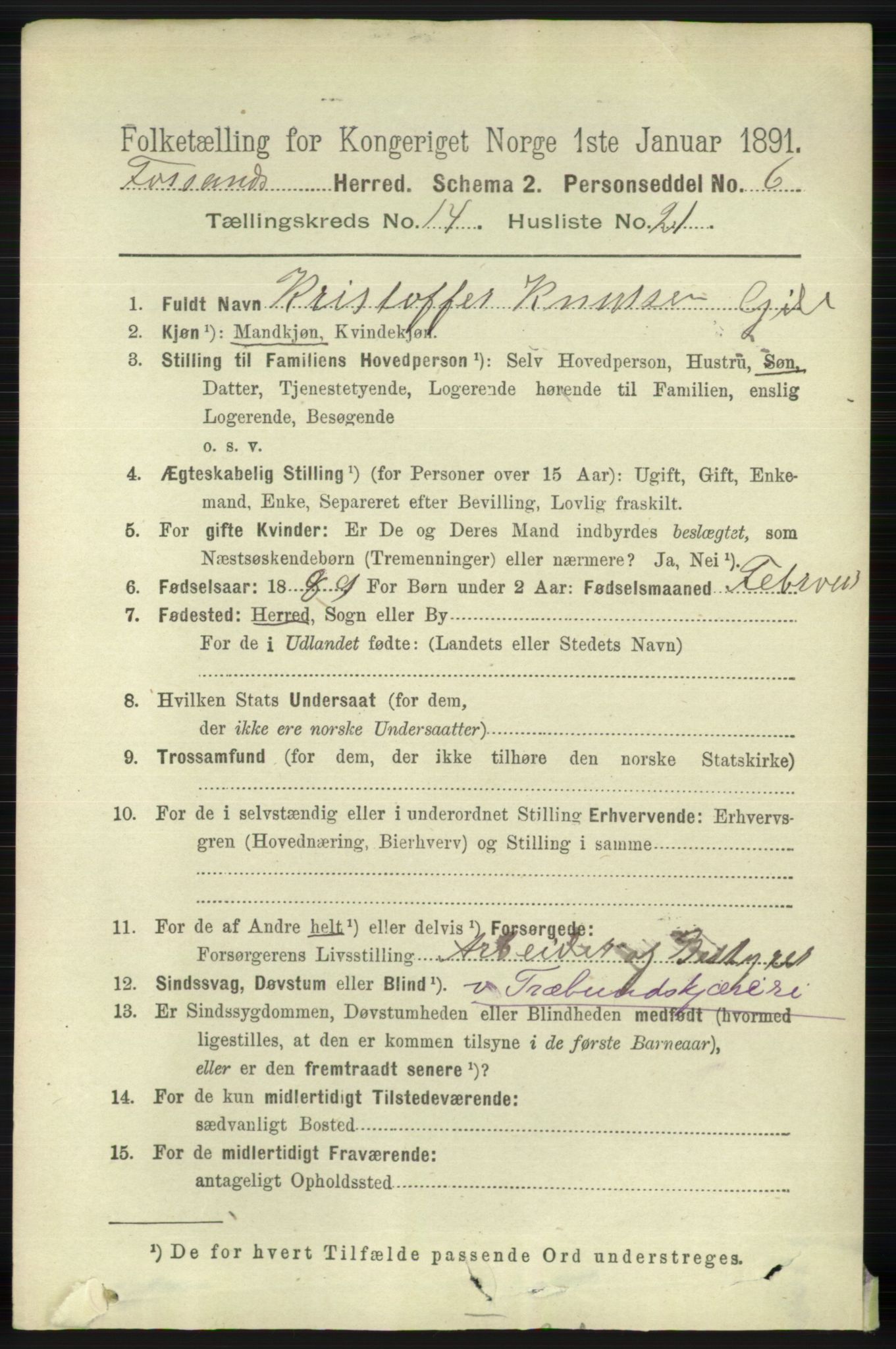 RA, 1891 census for 1129 Forsand, 1891, p. 2369