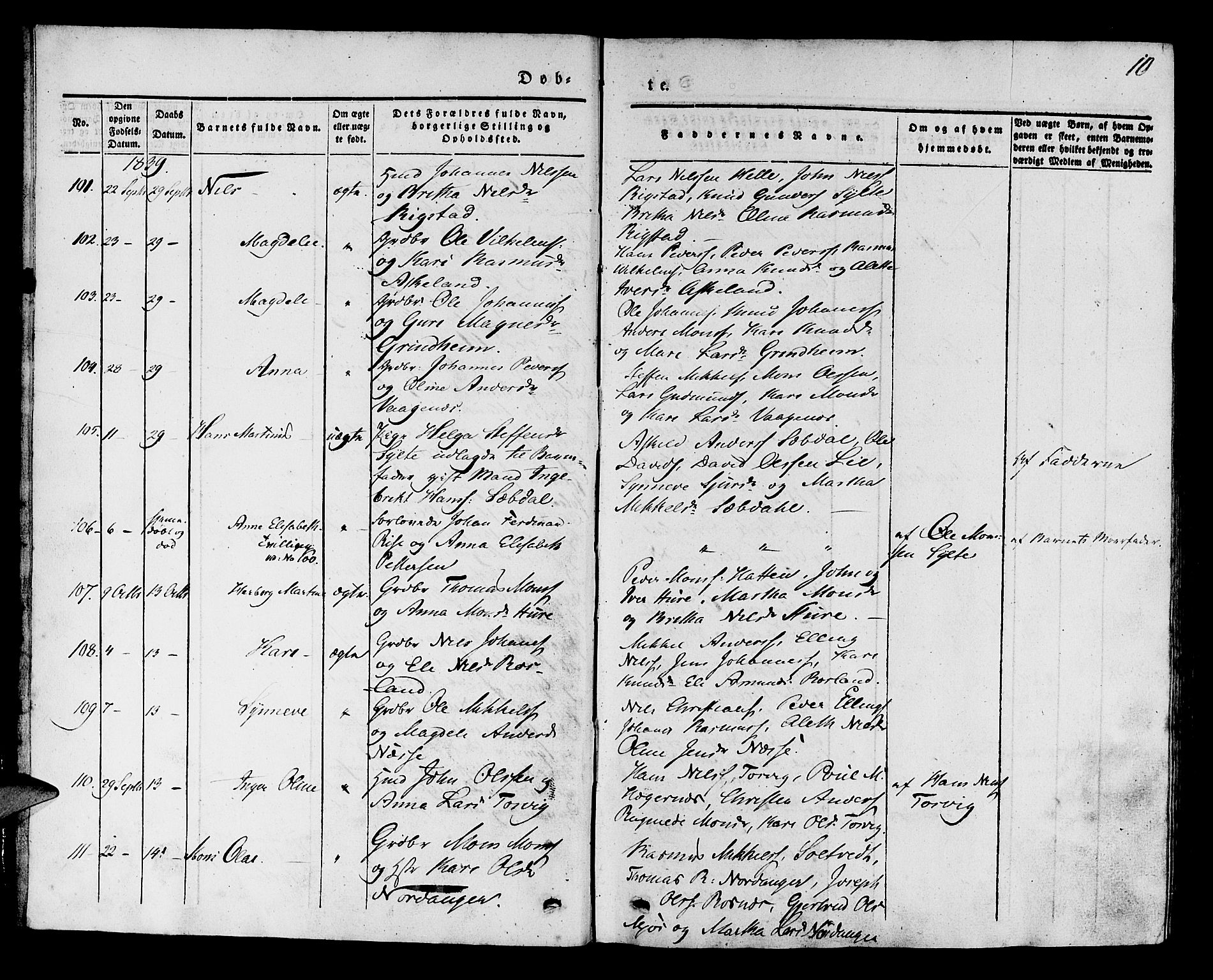 Manger sokneprestembete, AV/SAB-A-76801/H/Haa: Parish register (official) no. A 5, 1839-1848, p. 10