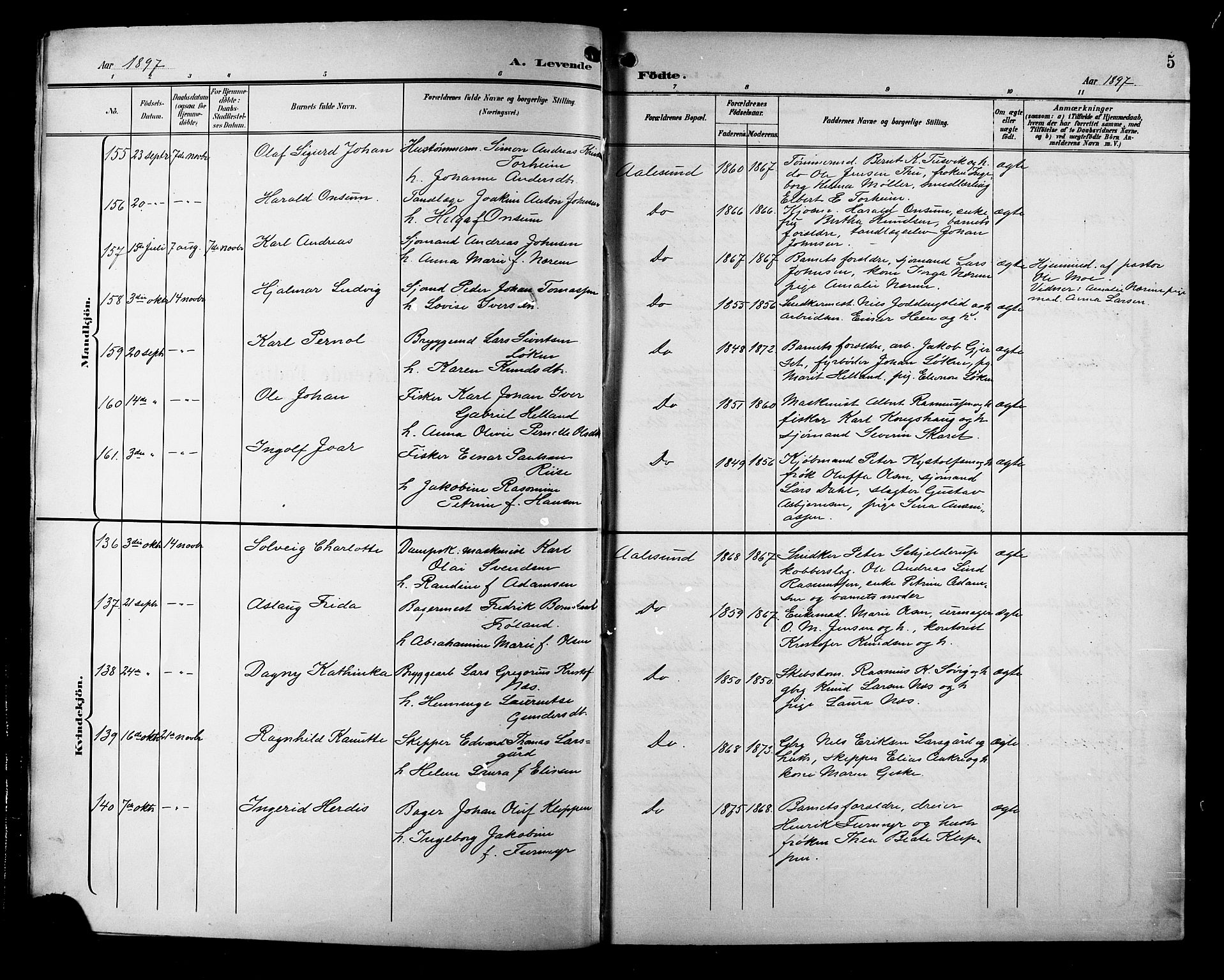 Ministerialprotokoller, klokkerbøker og fødselsregistre - Møre og Romsdal, AV/SAT-A-1454/529/L0468: Parish register (copy) no. 529C05, 1897-1908, p. 5